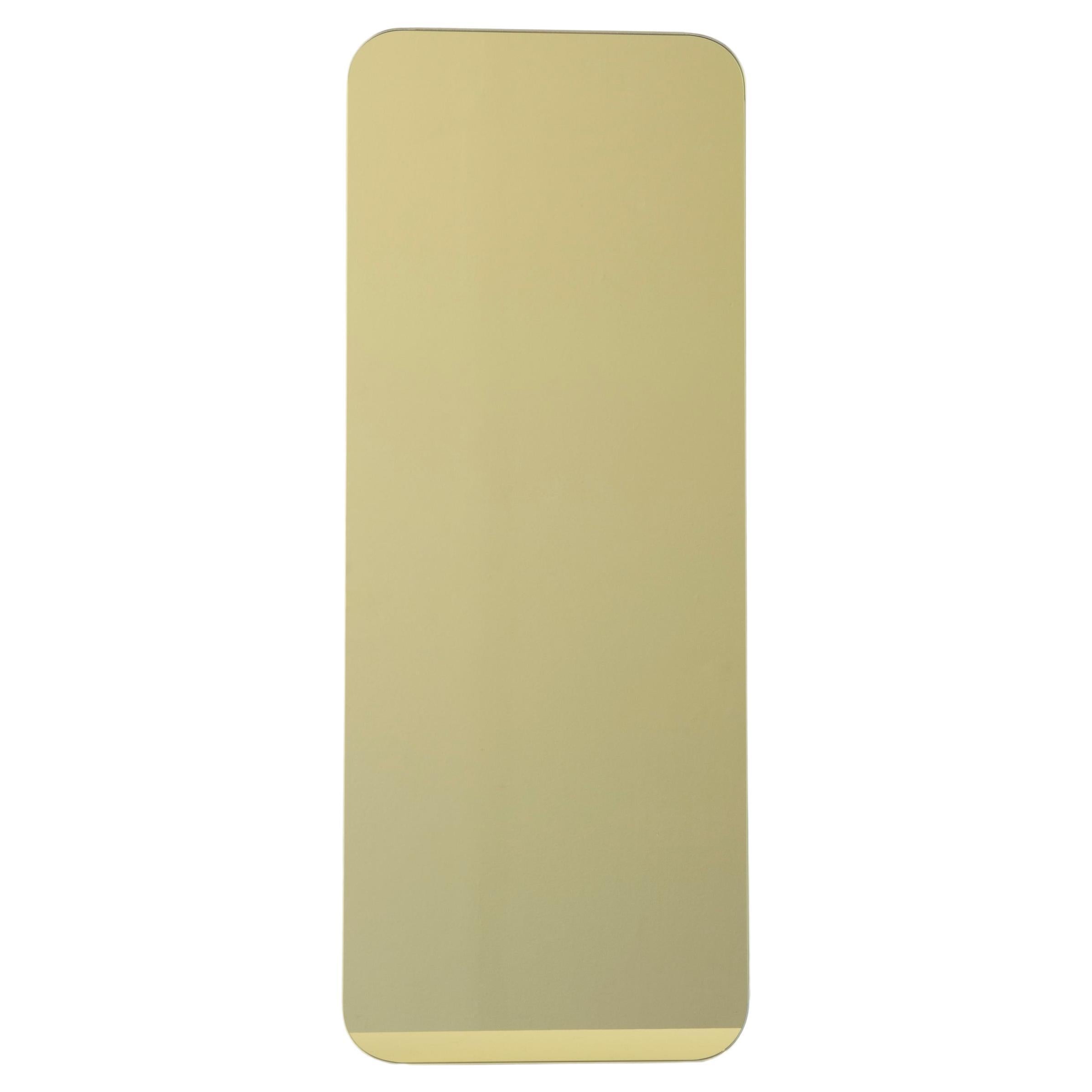 Quadris Gold Rectangular Frameless Minimalist Mirror with Floating Effect, Small For Sale