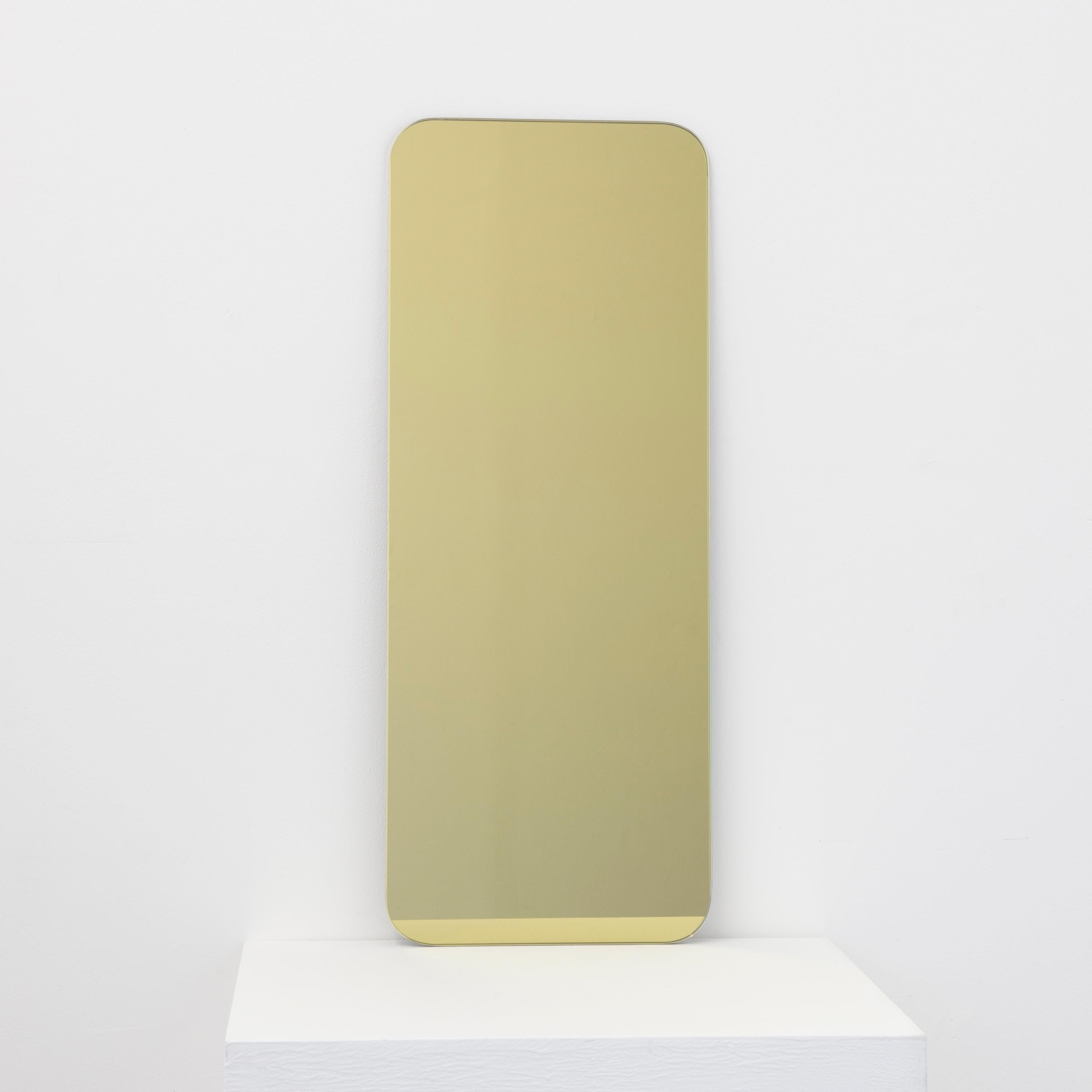 Quadris Gold Rectangular Frameless Minimalist Mirror, Medium For Sale 1