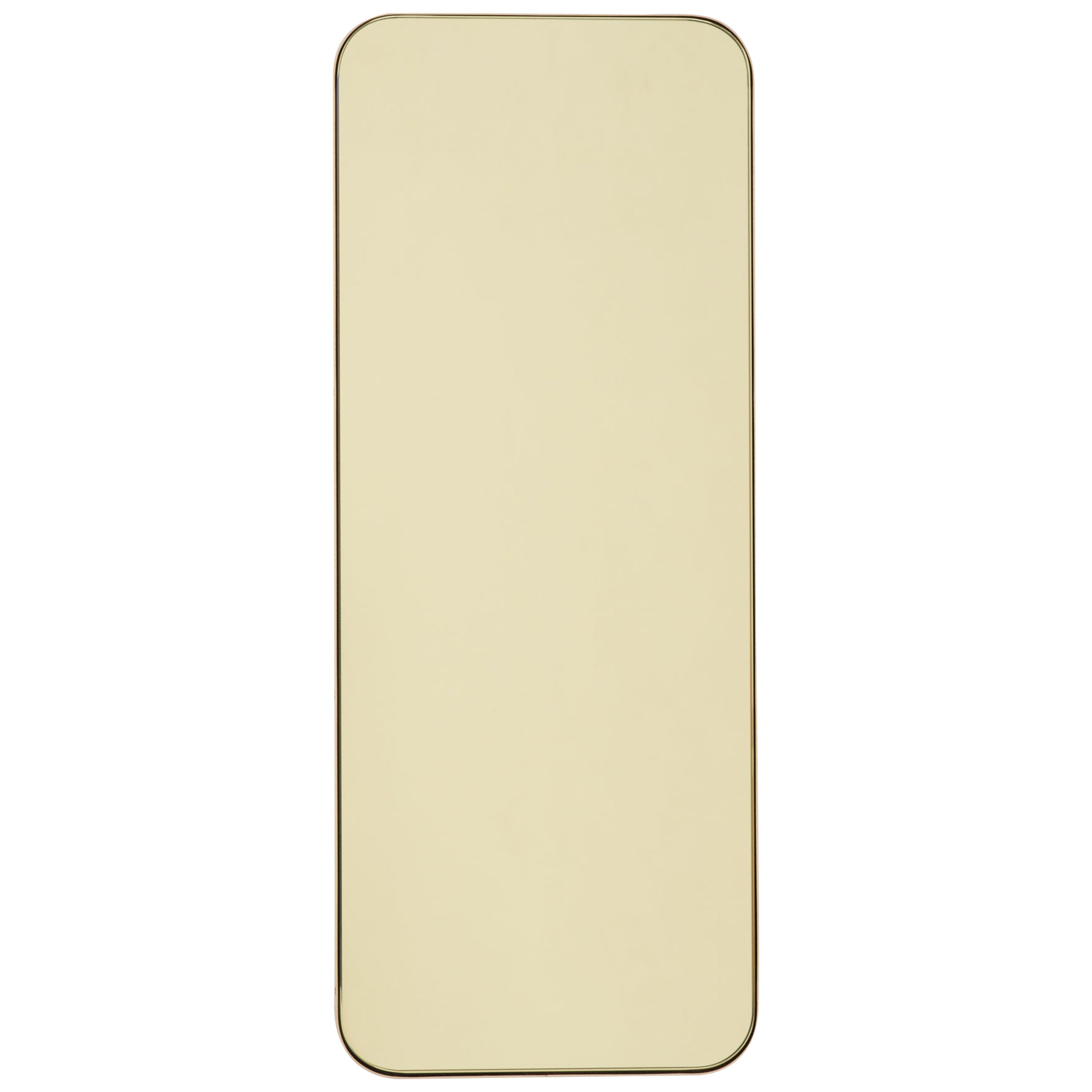 Quadris Gold Tinted Rectangular Modern Mirror with a Brass Frame, Large (miroir moderne rectangulaire teinté d'or avec cadre en laiton)