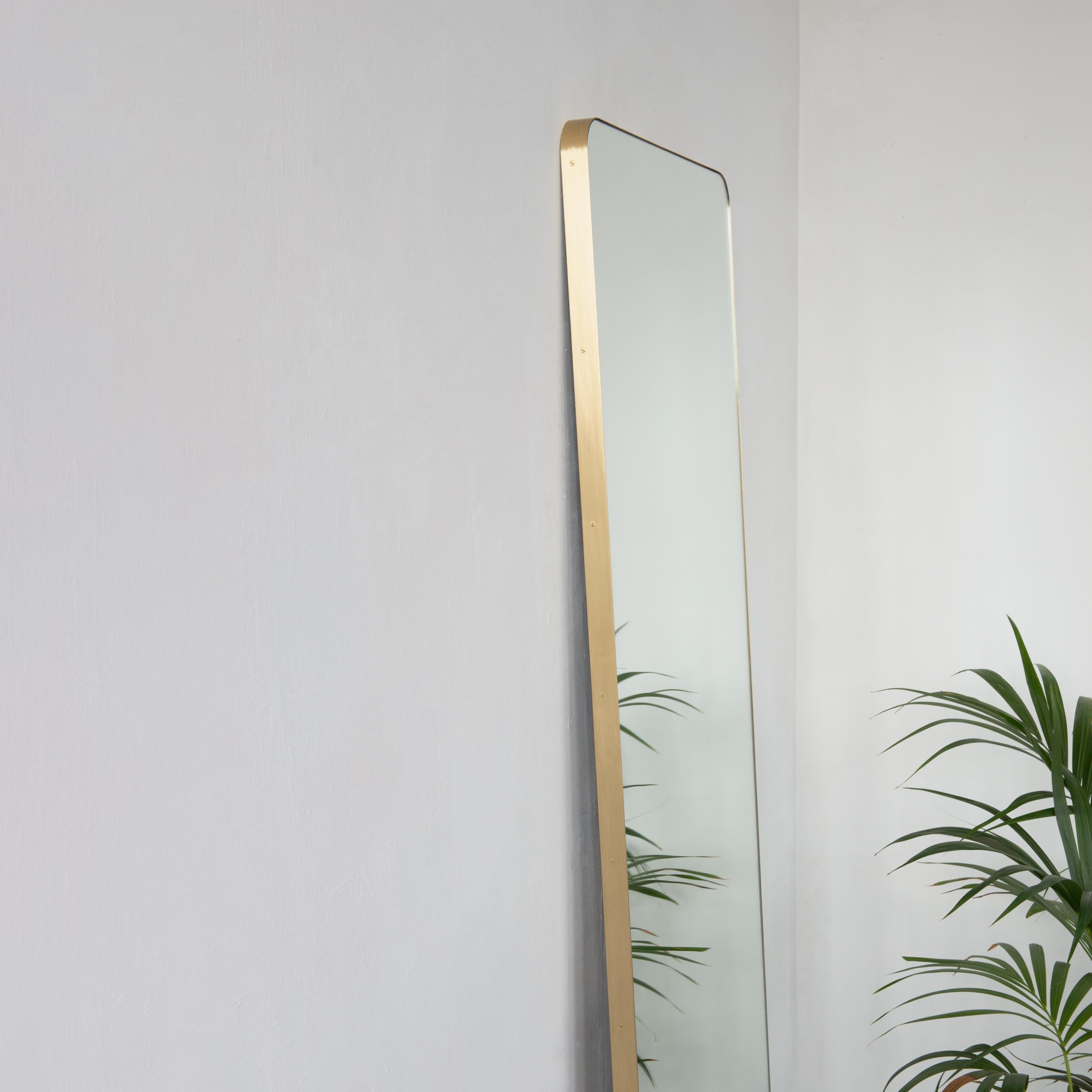 Quadris Wall leaning wall hanging Oversized Rectangular Mirror with Brass Frame For Sale 3