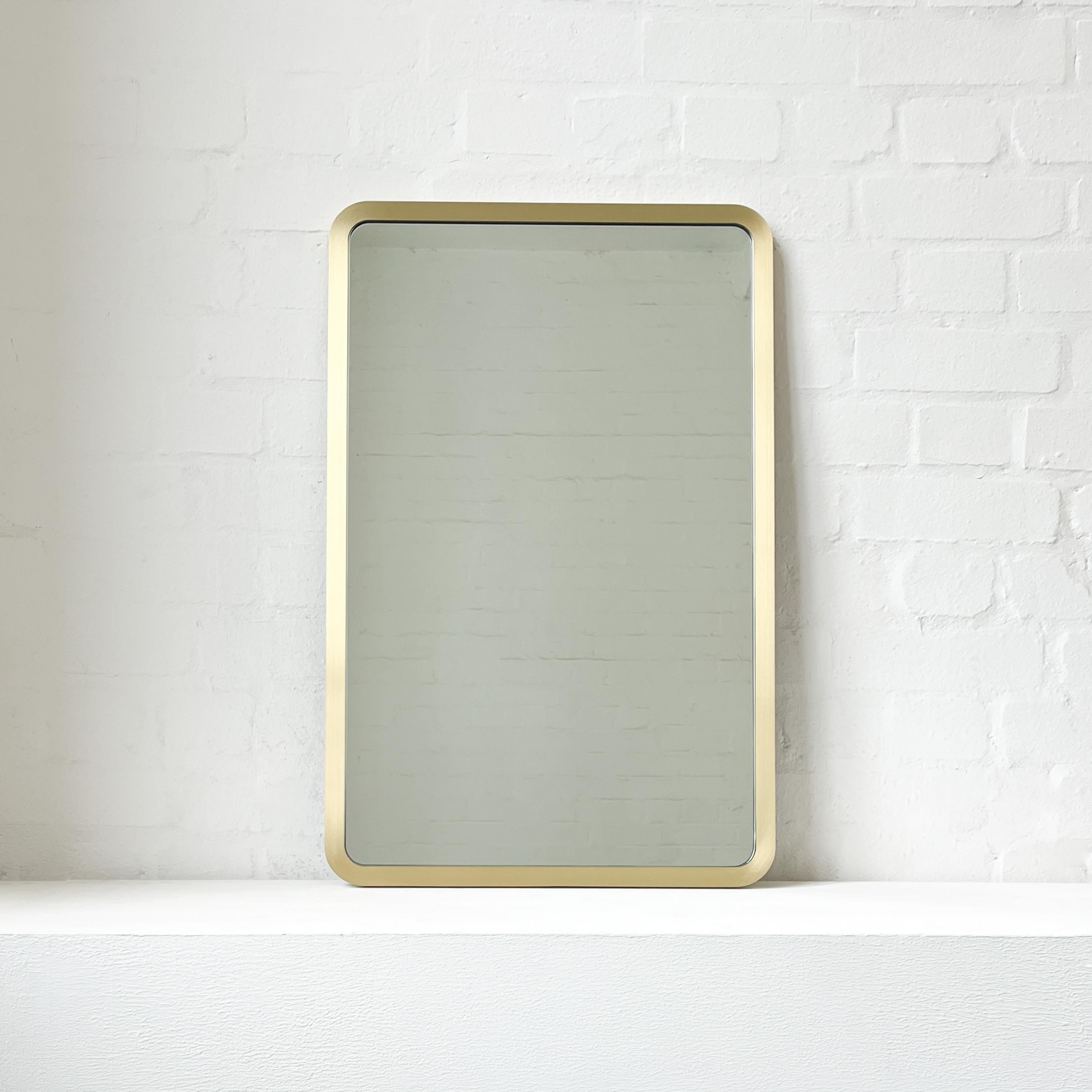 British Quadris Rectangular Art Deco Mirror with a Full Front Brass Frame, Large For Sale