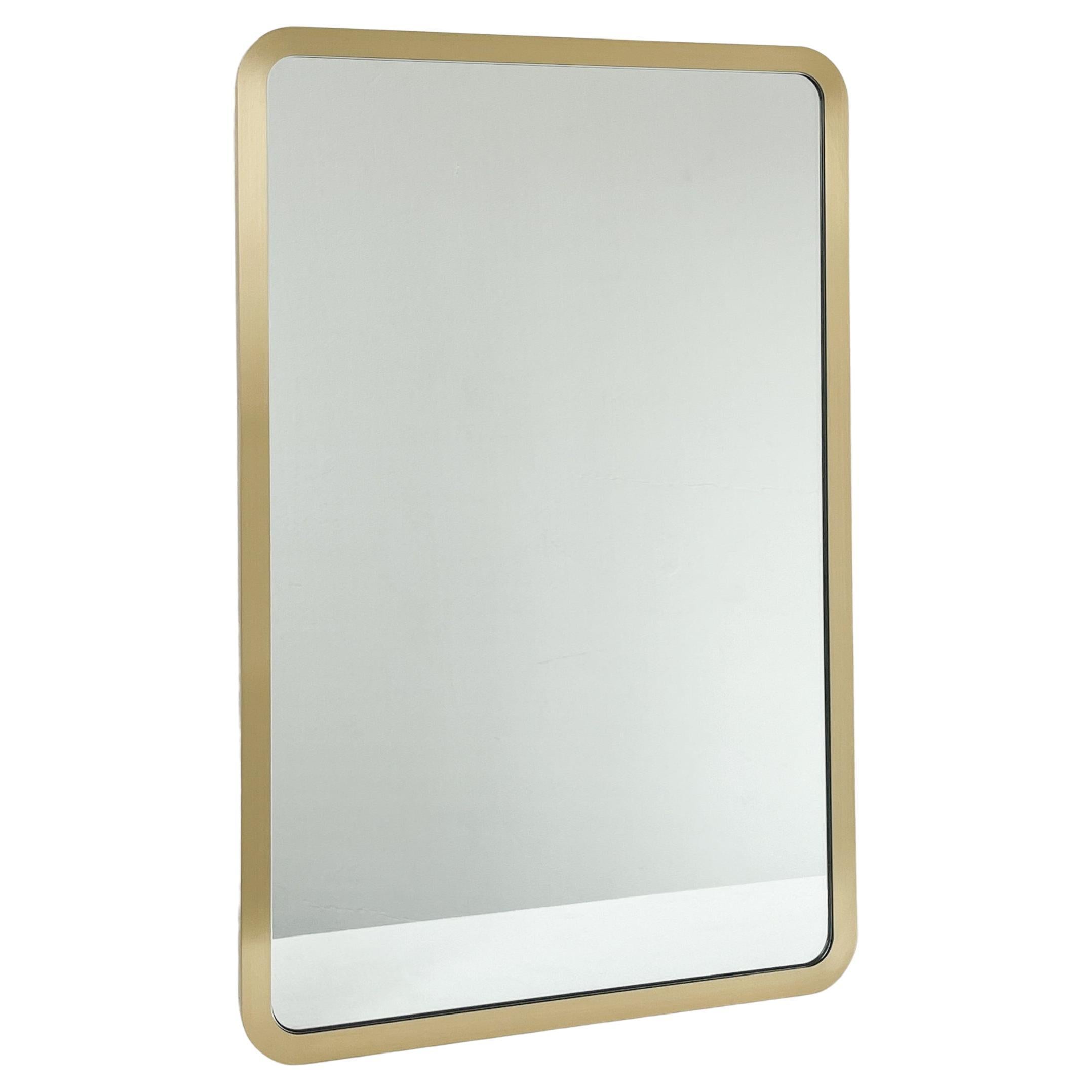 Quadris Rectangular Art Deco Mirror with a Full Front Brass Frame, Large