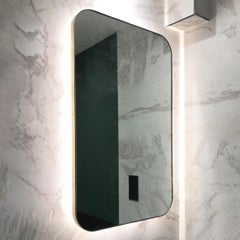 Quadris Rectangular Back Illuminated Contemporary Mirror with Brass Frame, Large