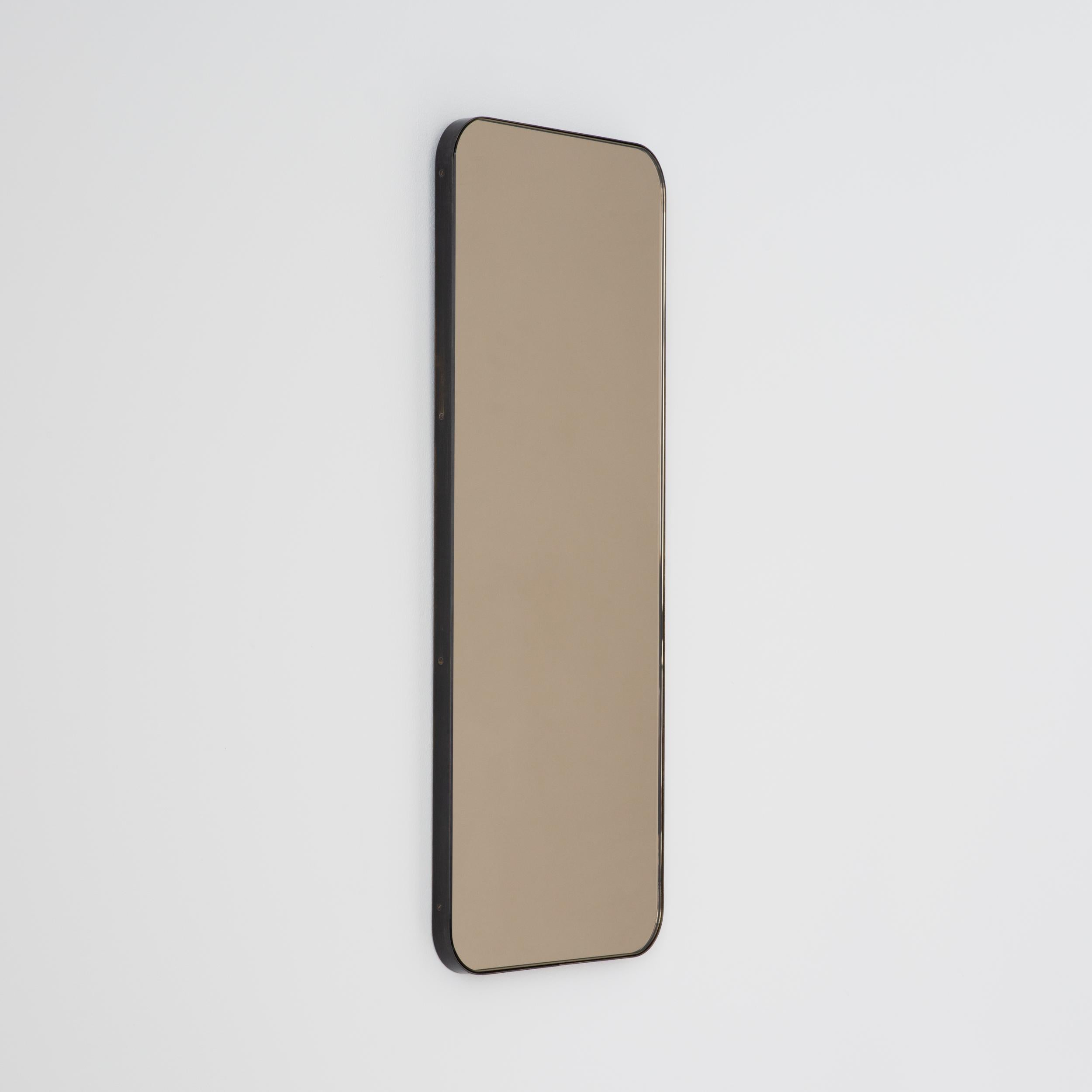 British Quadris Rectangular Bronze Modern Mirror with Bronze Patina Brass Frame, XL For Sale
