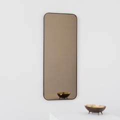 Quadris Rectangular Bronze Tinted Mirror with Bronze Patina Brass Frame, Large