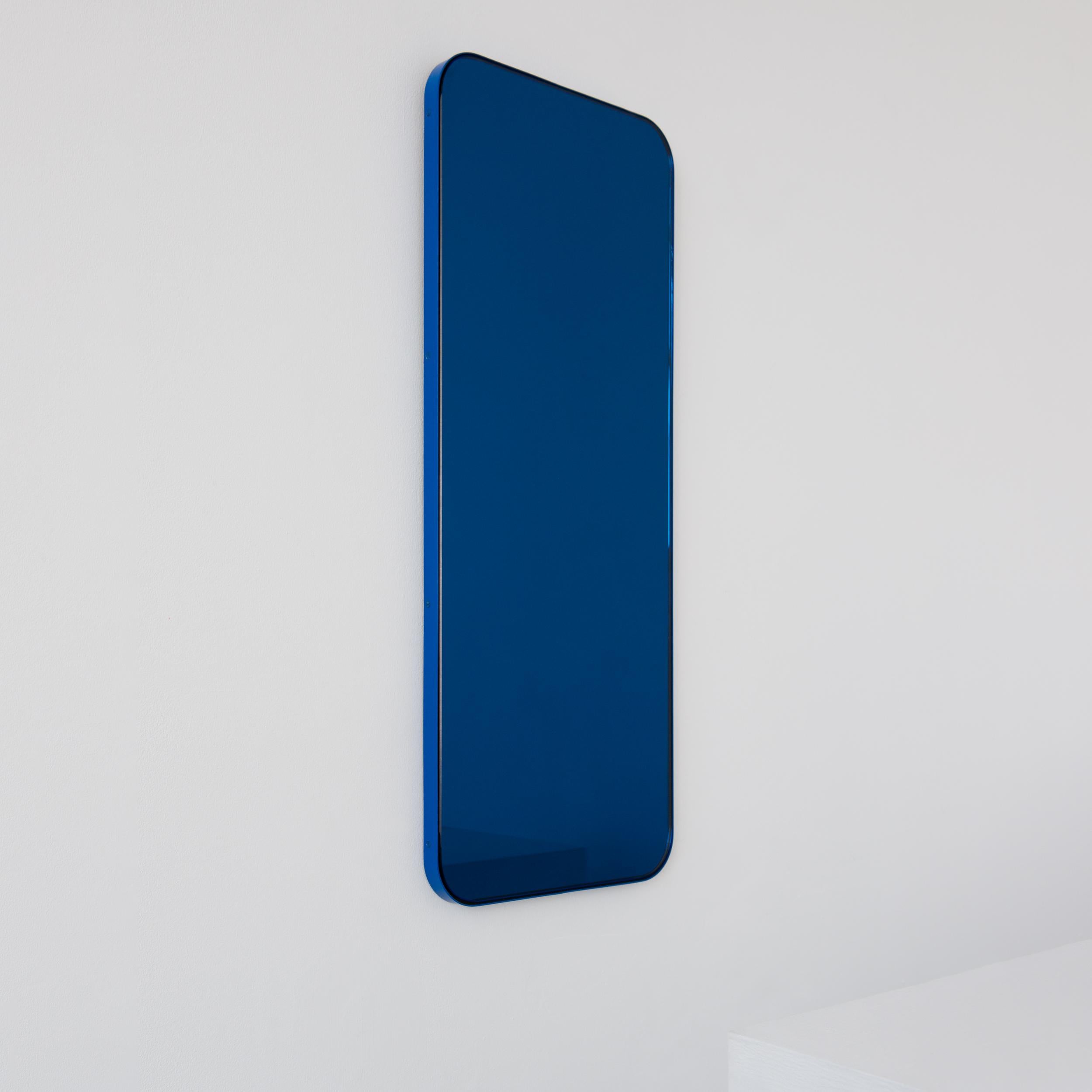 Powder-Coated In Stock Quadris Rectangular Blue Mirror, Blue Frame, Small For Sale