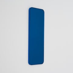 Quadris Rectangular Contemporary Blue Tinted Mirror with a Blue Frame, Large