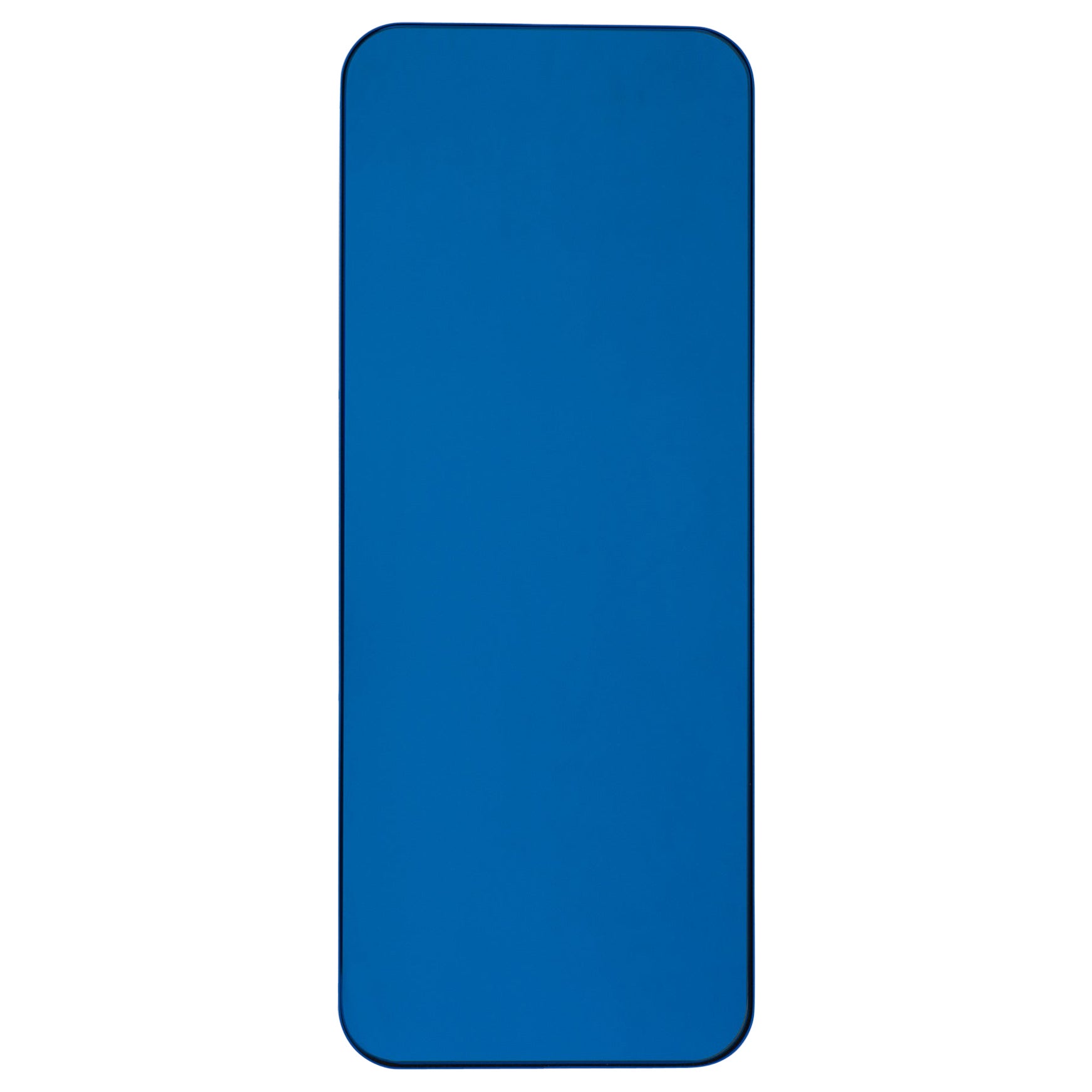 Quadris Rectangular Contemporary Blue Tinted Mirror with a Blue Frame, Large