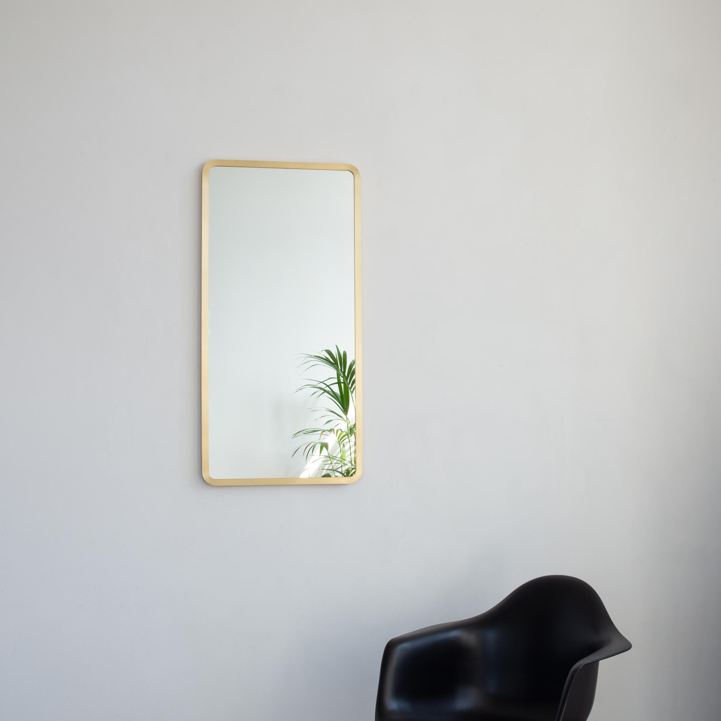 Quadris Rectangular Contemporary Mirror with a Full Front Brass Frame, Medium For Sale 6