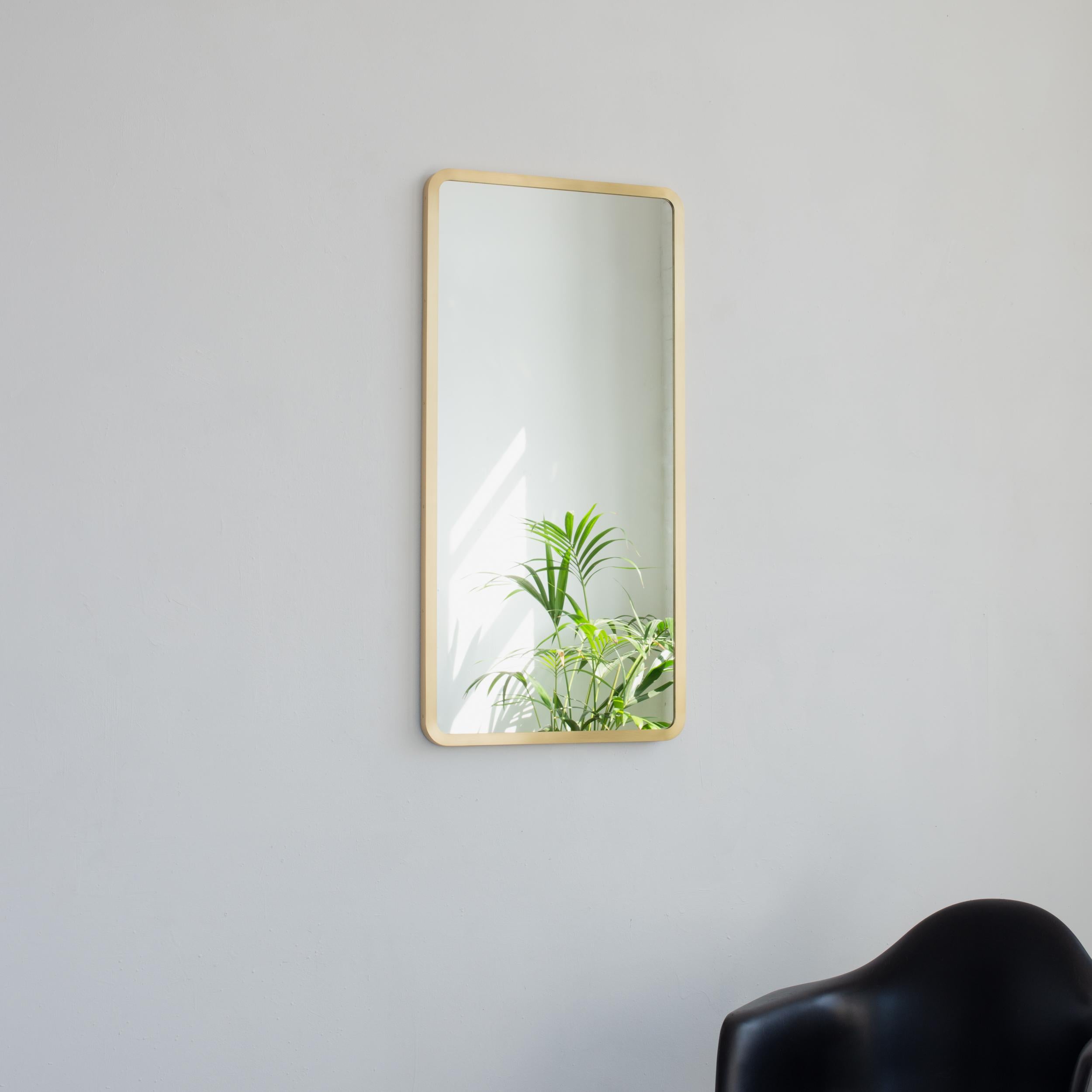 Quadris Rectangular Contemporary Mirror with a Full Front Brass Frame, Medium In New Condition For Sale In London, GB