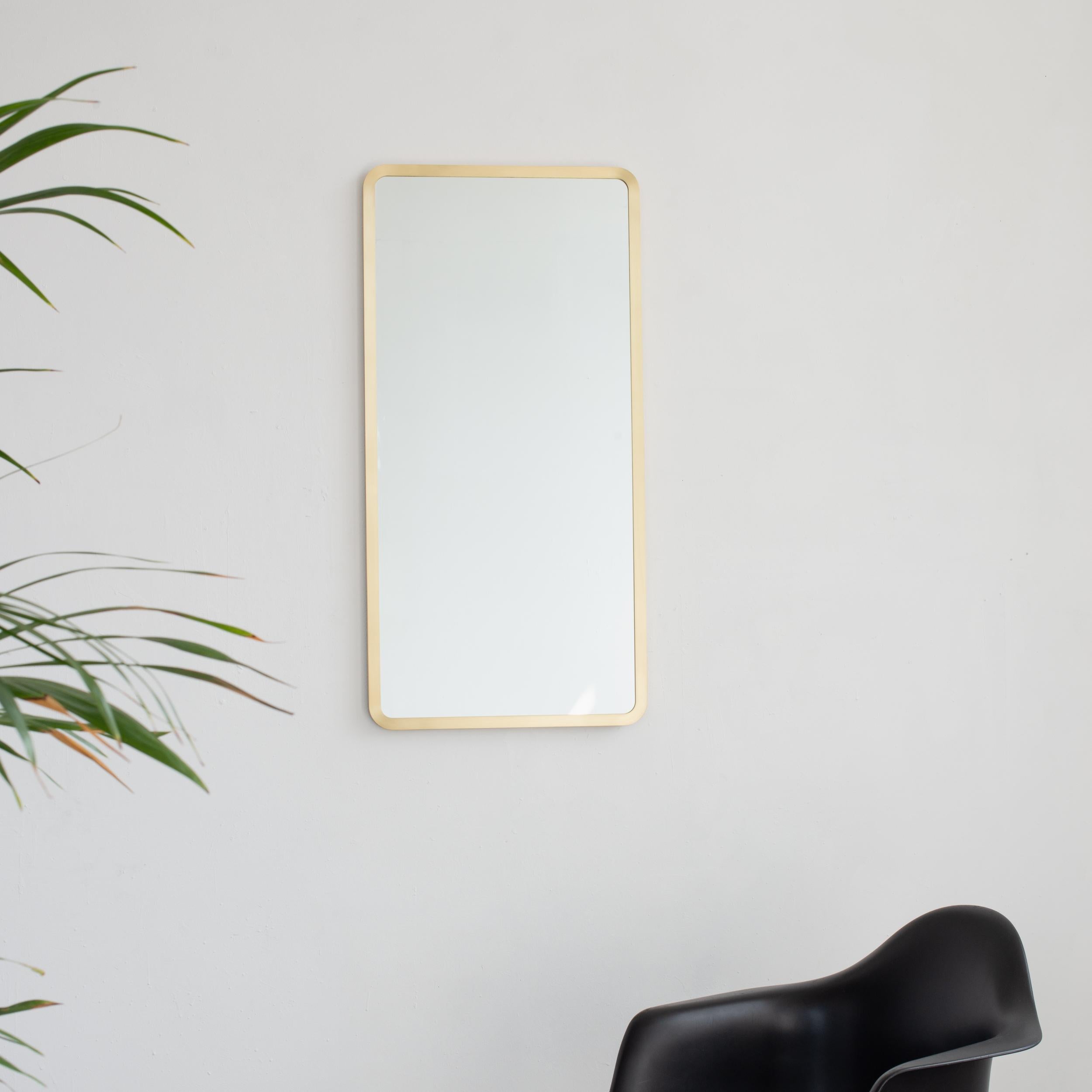 Quadris Rectangular Contemporary Mirror with a Full Front Brass Frame, Medium For Sale 4