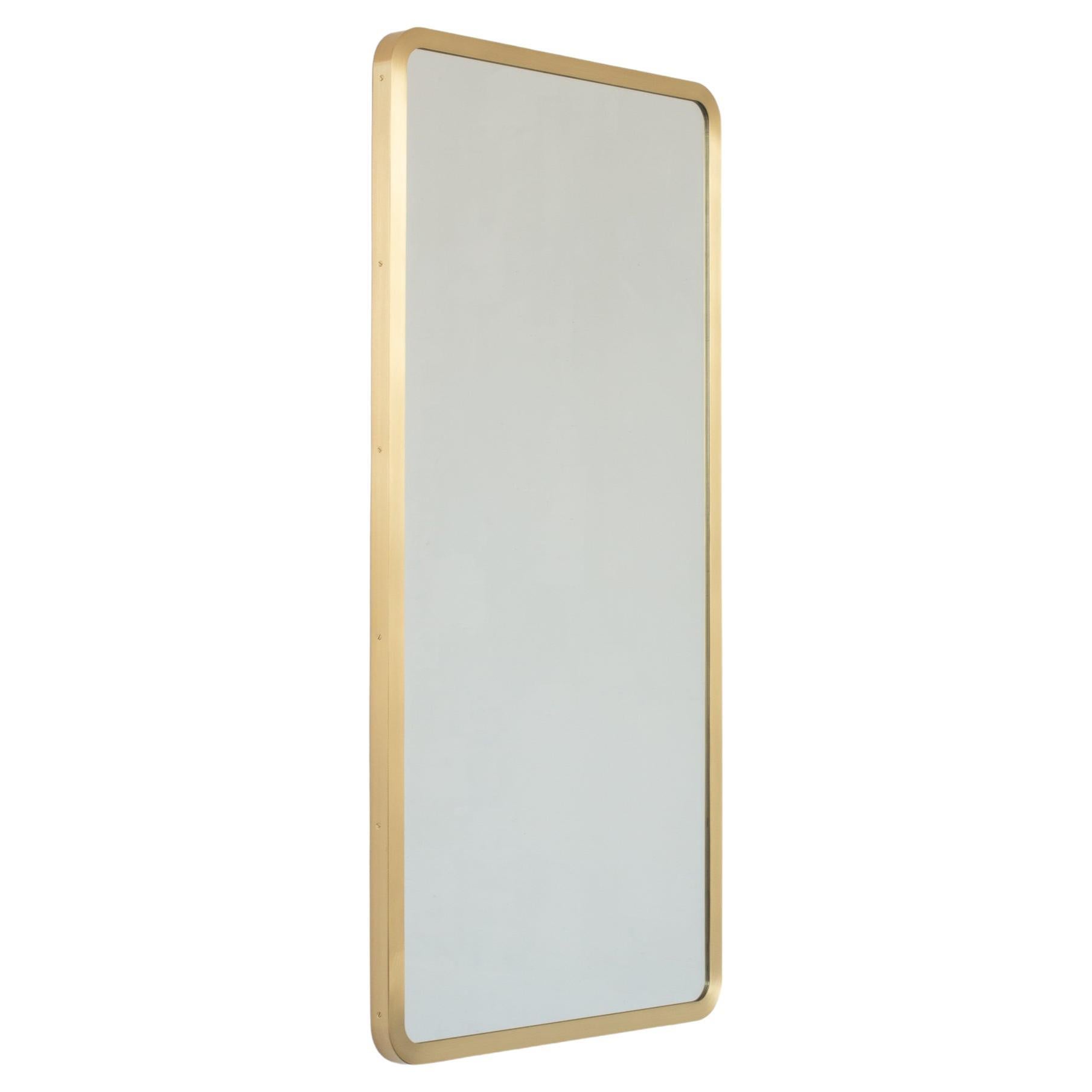 Quadris Rectangular Contemporary Mirror with a Full Front Brass Frame, Medium For Sale
