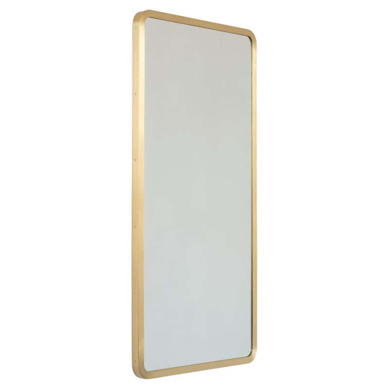 Mid-Century Style Rectangular Mirror Round Edges and Embossed Brass ...