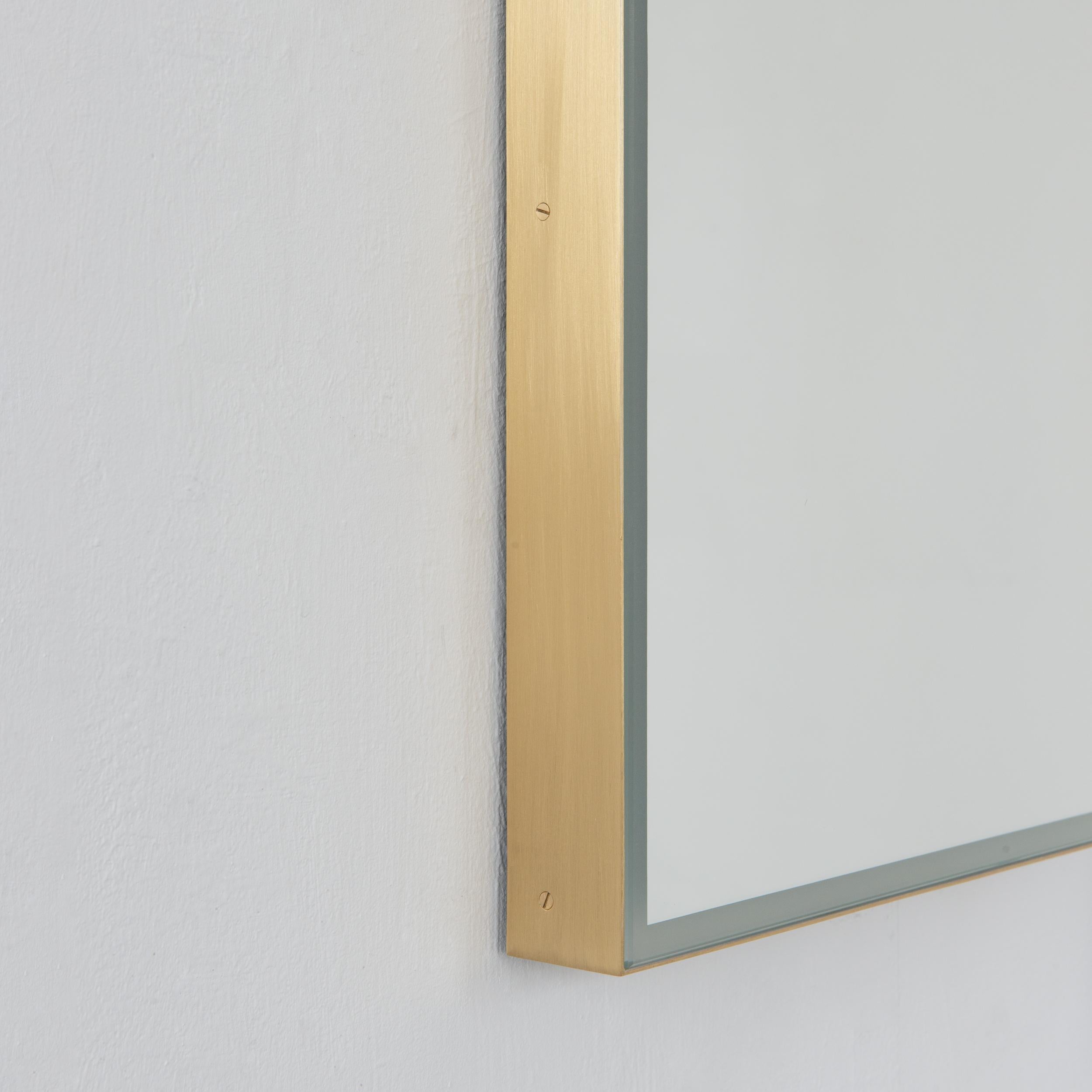Quadris Rectangular Front Illuminated Contemporary Mirror w Brass Frame, Medium For Sale 2