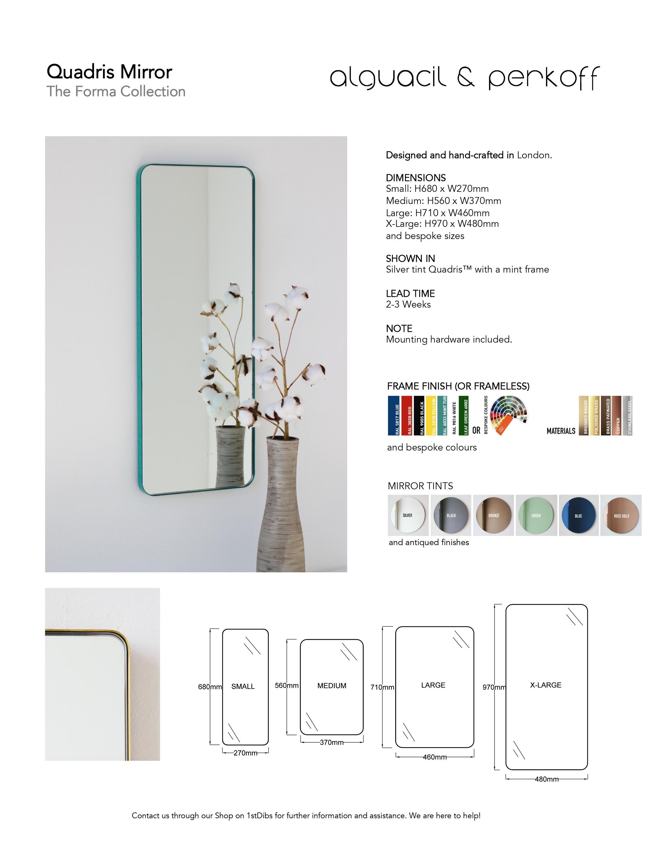 Quadris Rectangular Front Illuminated Contemporary Mirror w Brass Frame, Medium For Sale 3