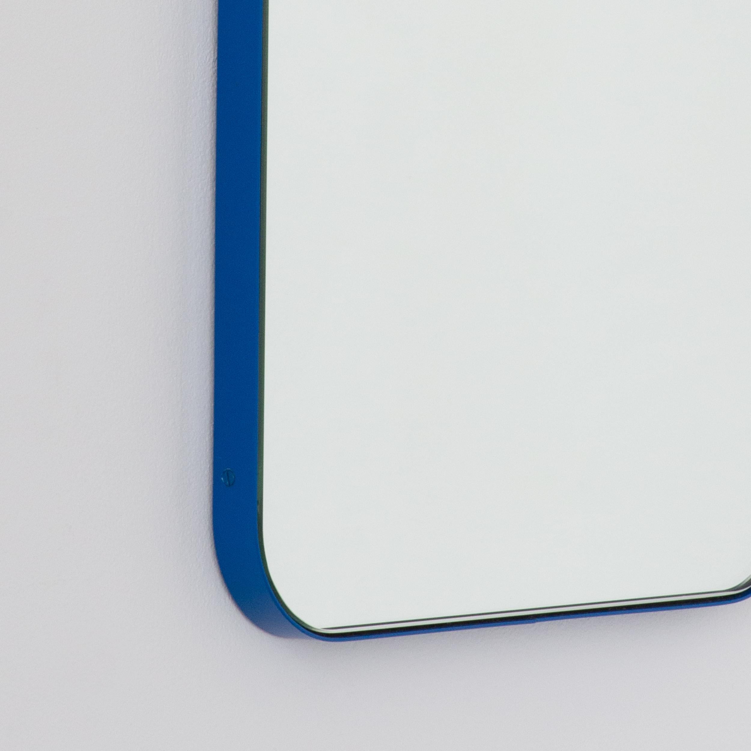 Powder-Coated Quadris Rectangular Minimalist Mirror with a Blue Frame, Large For Sale
