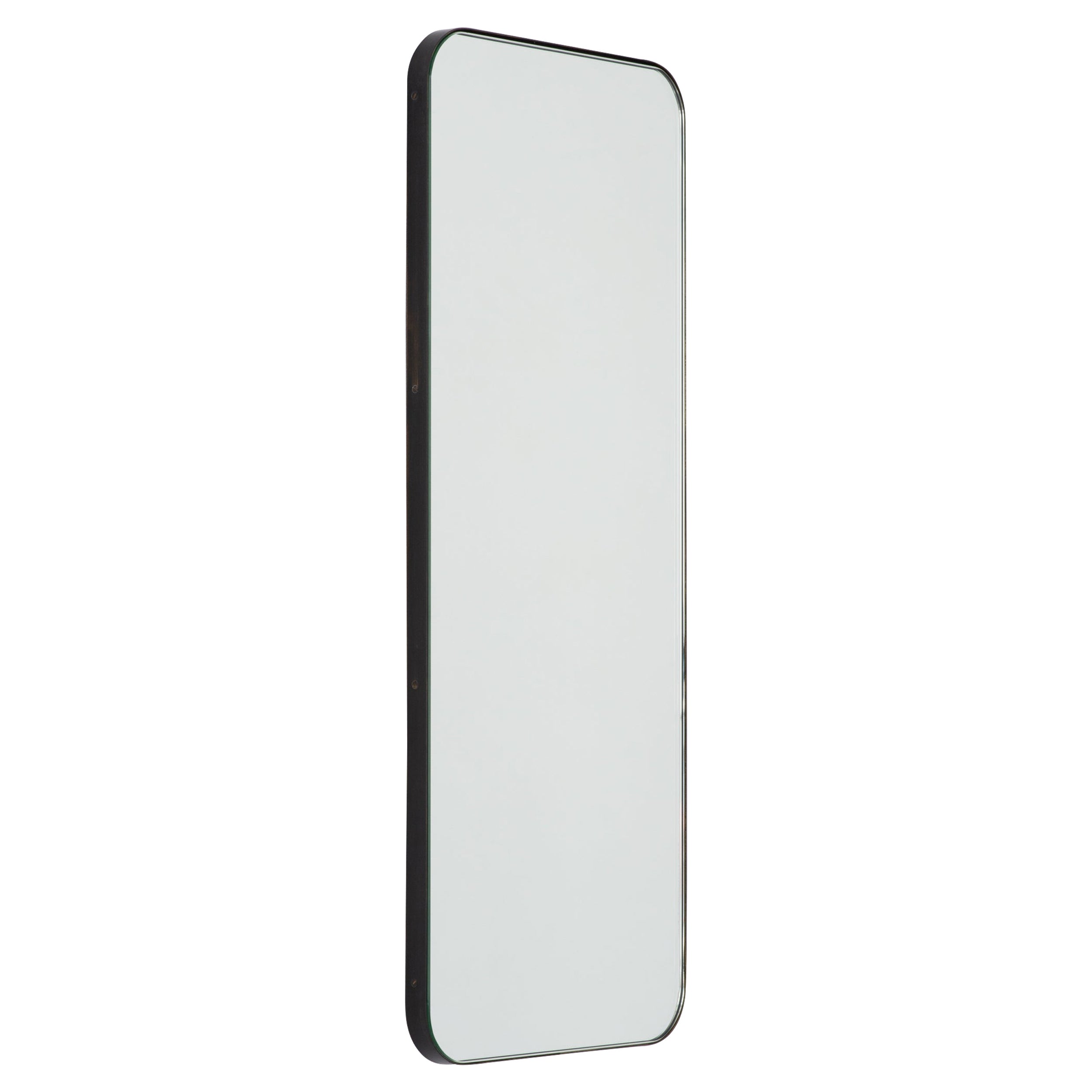 Quadris Rectangular Minimalist Mirror, Minimalist Bronze Patina Frame, Medium