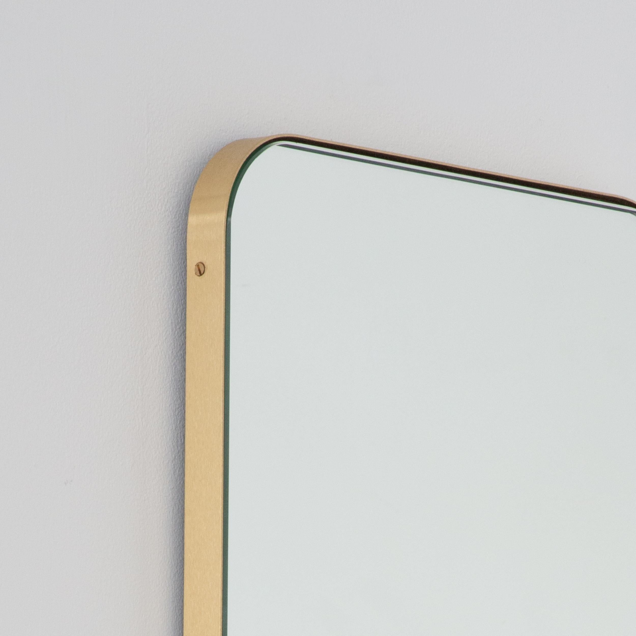 Contemporary Quadris Rectangular Minimalist Mirror with a Brass Frame, Small For Sale