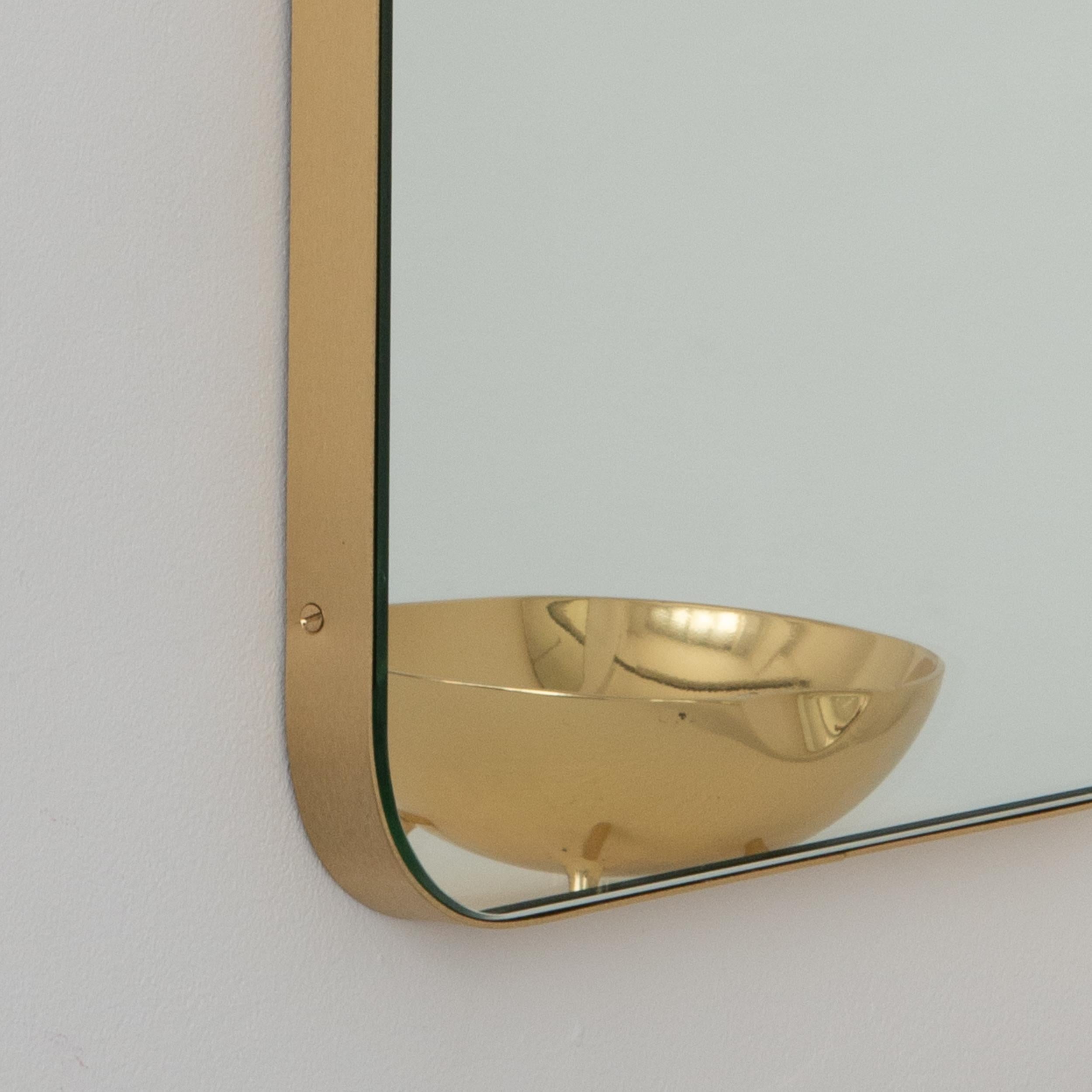 Quadris Rectangular Minimalist Mirror with a Brass Frame, Small For Sale 1