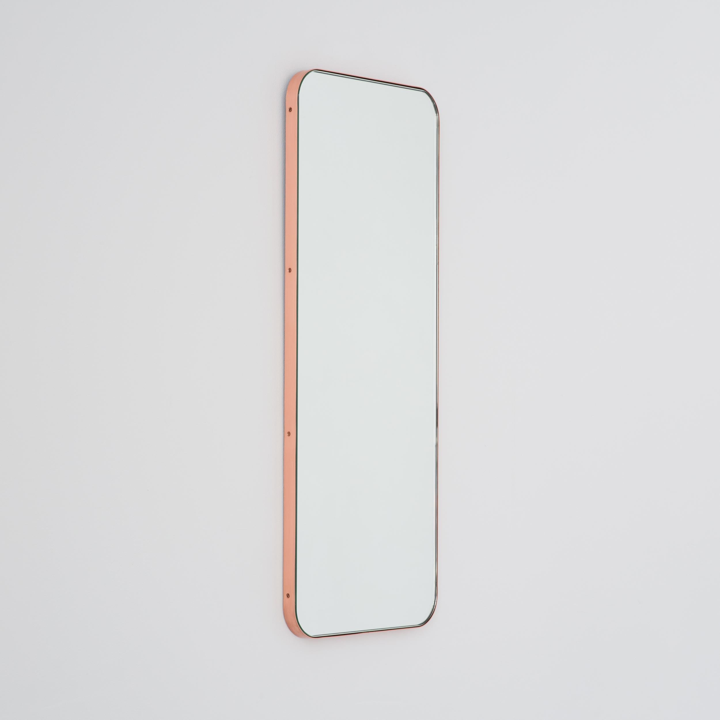 British Quadris Rectangular Minimalist Mirror with a Copper Frame, Small For Sale