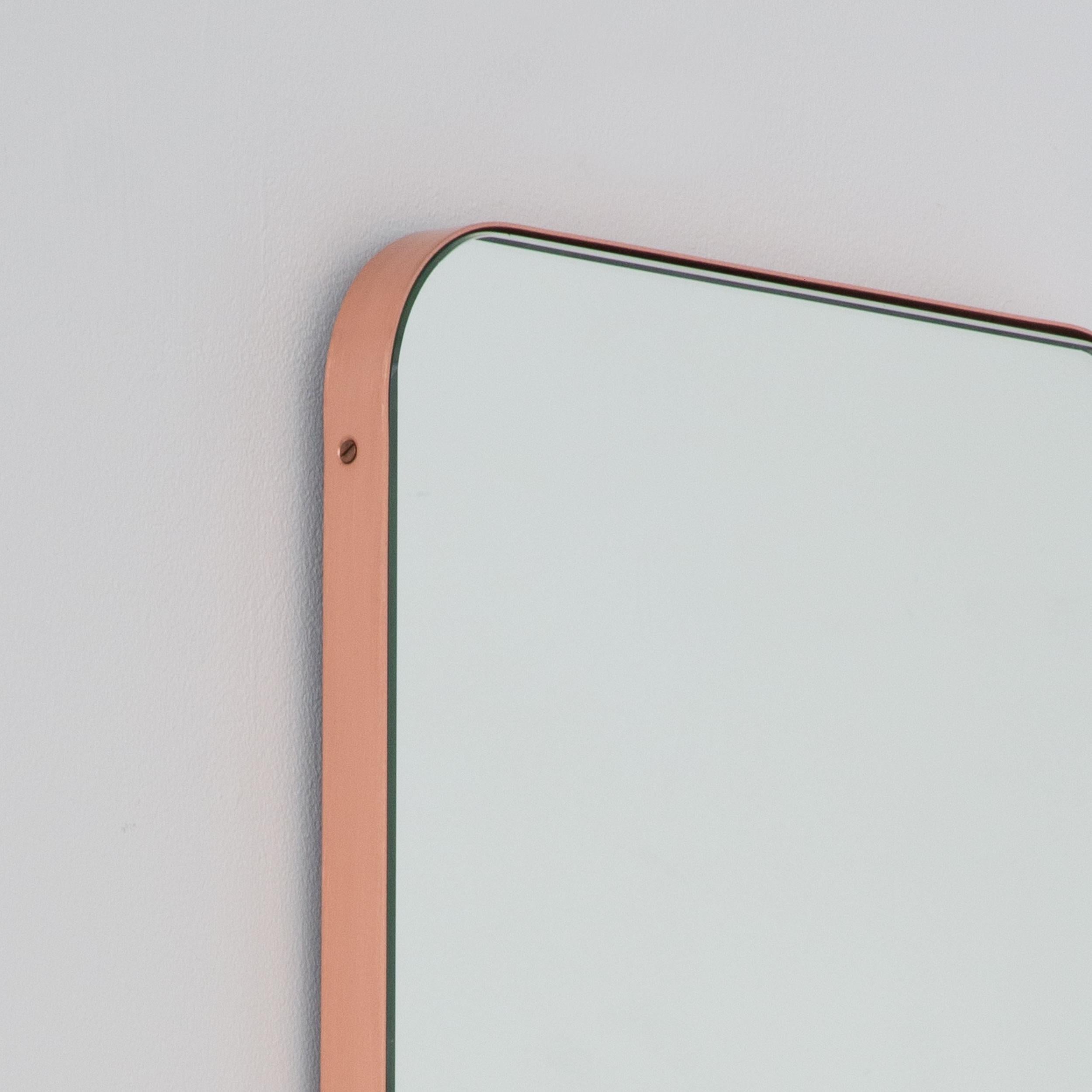 Brushed Quadris Rectangular Minimalist Mirror with a Copper Frame, Small For Sale