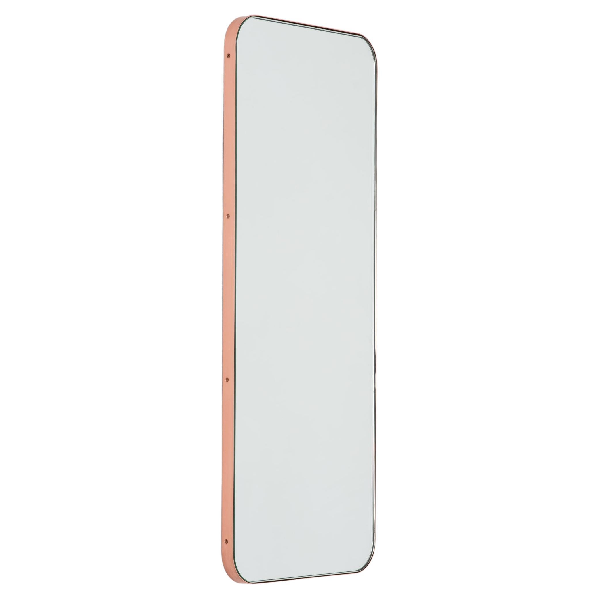 Quadris Rectangular Minimalist Mirror with a Copper Frame, Small For Sale