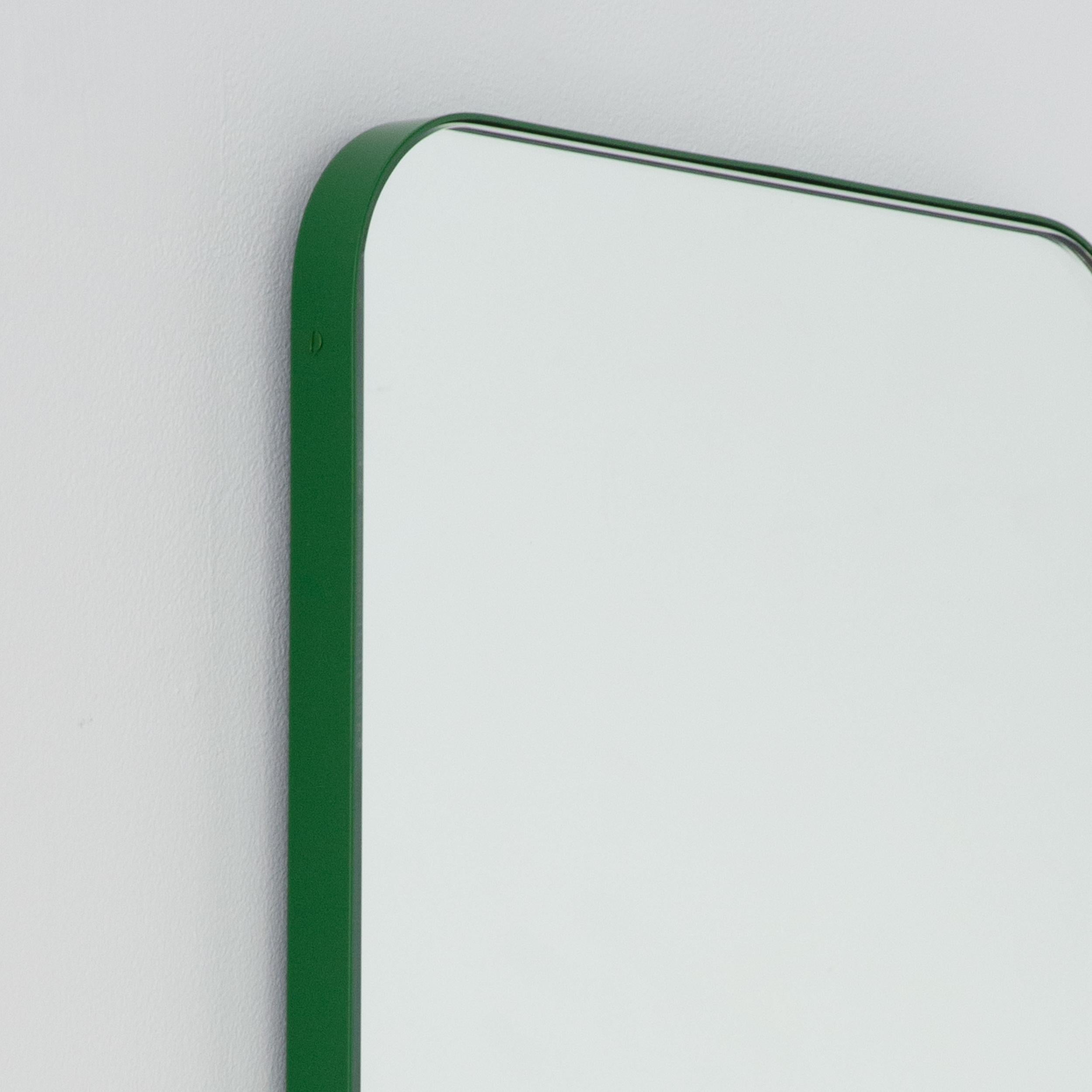 British Quadris Rectangular Minimalist Mirror with a Modern Green Frame, Medium For Sale