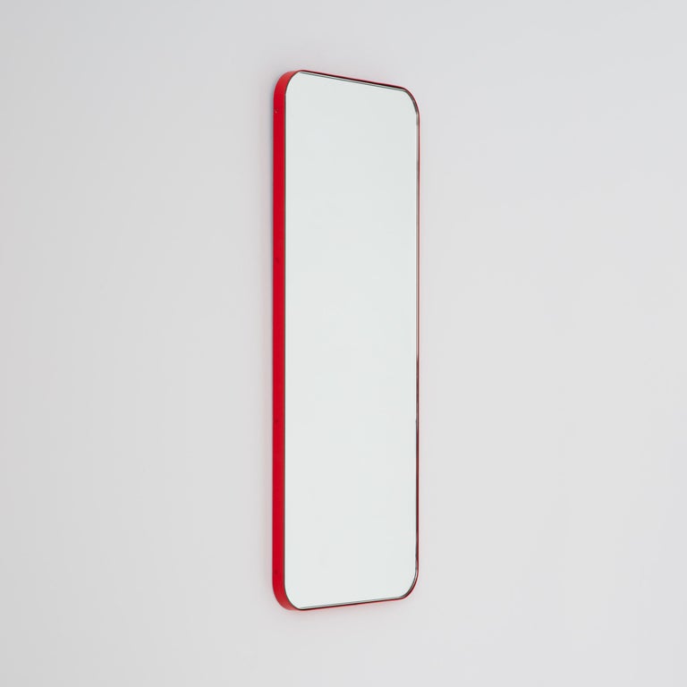 Quadris Rectangular Minimalist Mirror with a Red Frame, Customisable ...