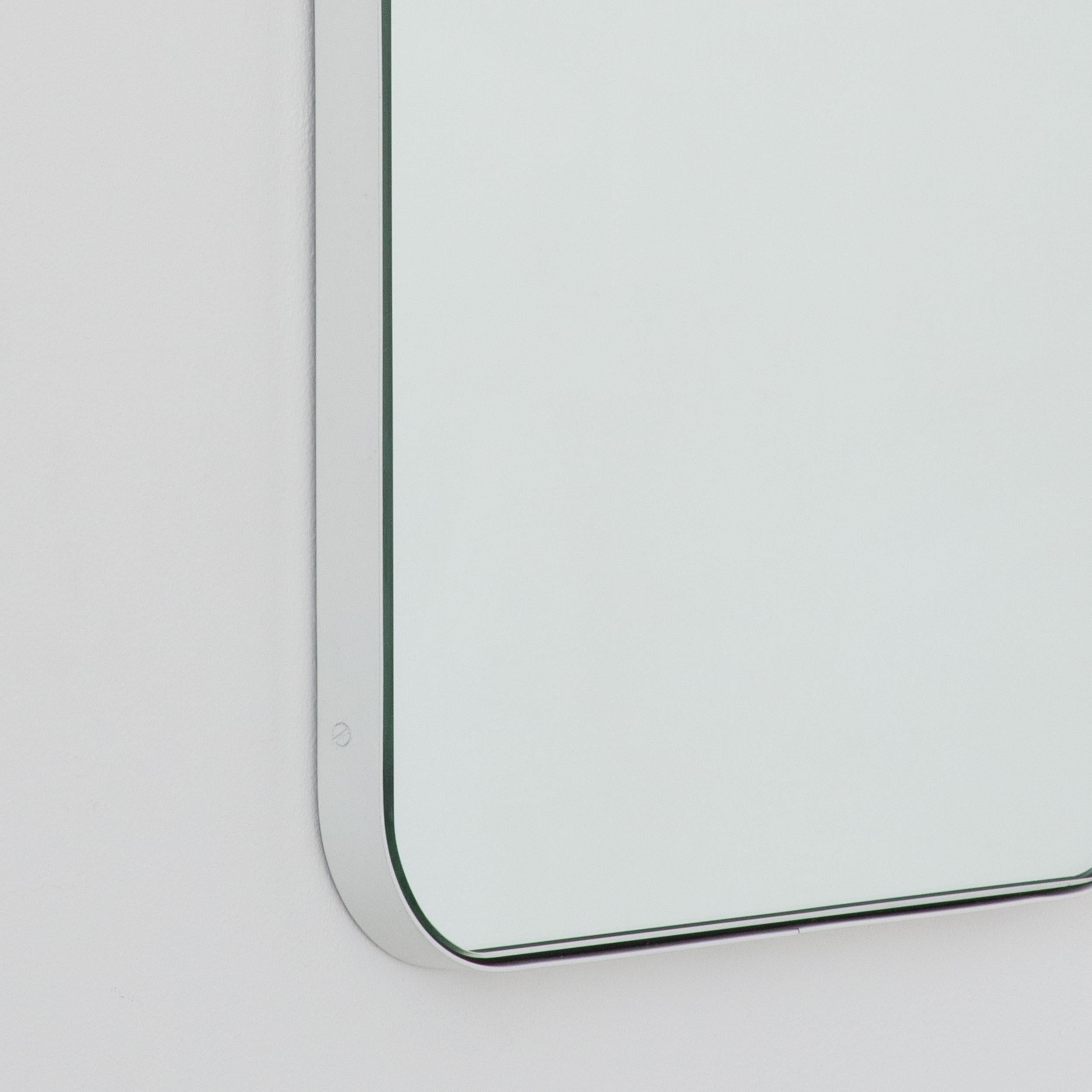 Contemporary Quadris Rectangular Minimalist Mirror with White Aluminium Frame, Large For Sale