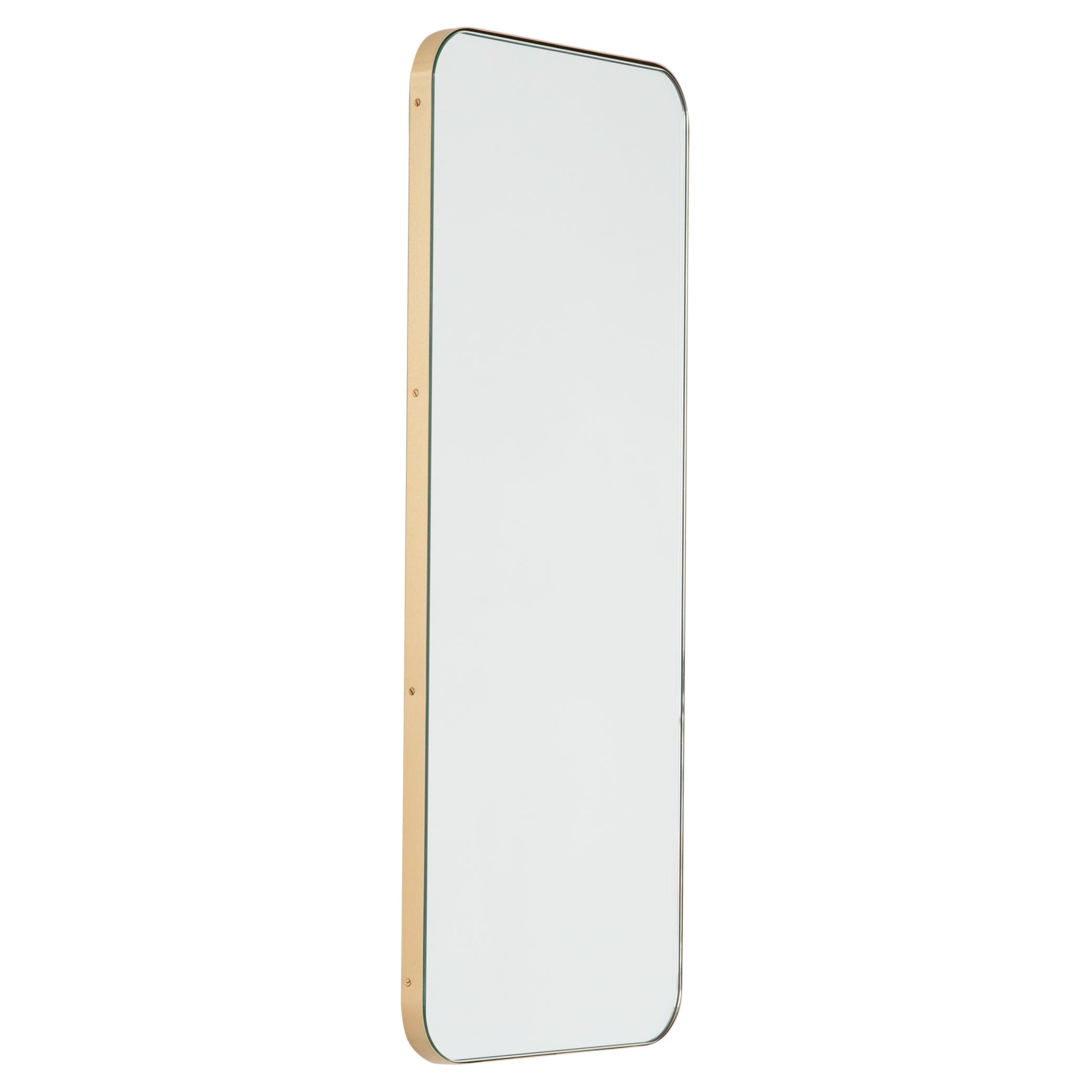Quadris Rectangular Minimalist Mirror with Brass Frame, XL