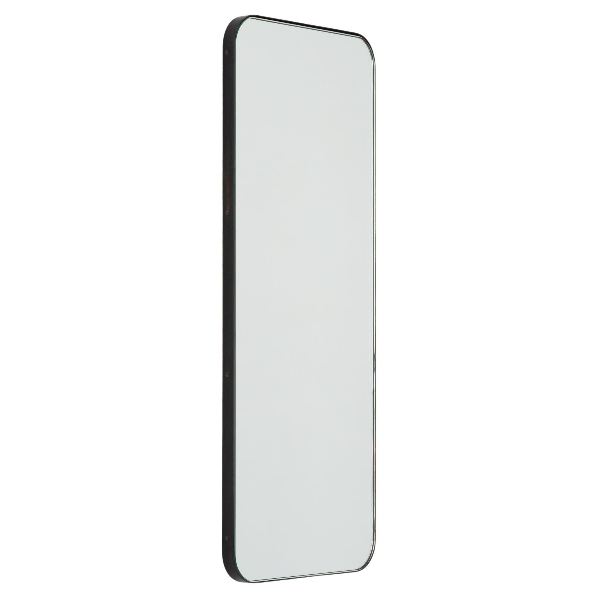 Quadris Rectangular Minimalist Mirror with Patina Frame, Large For Sale