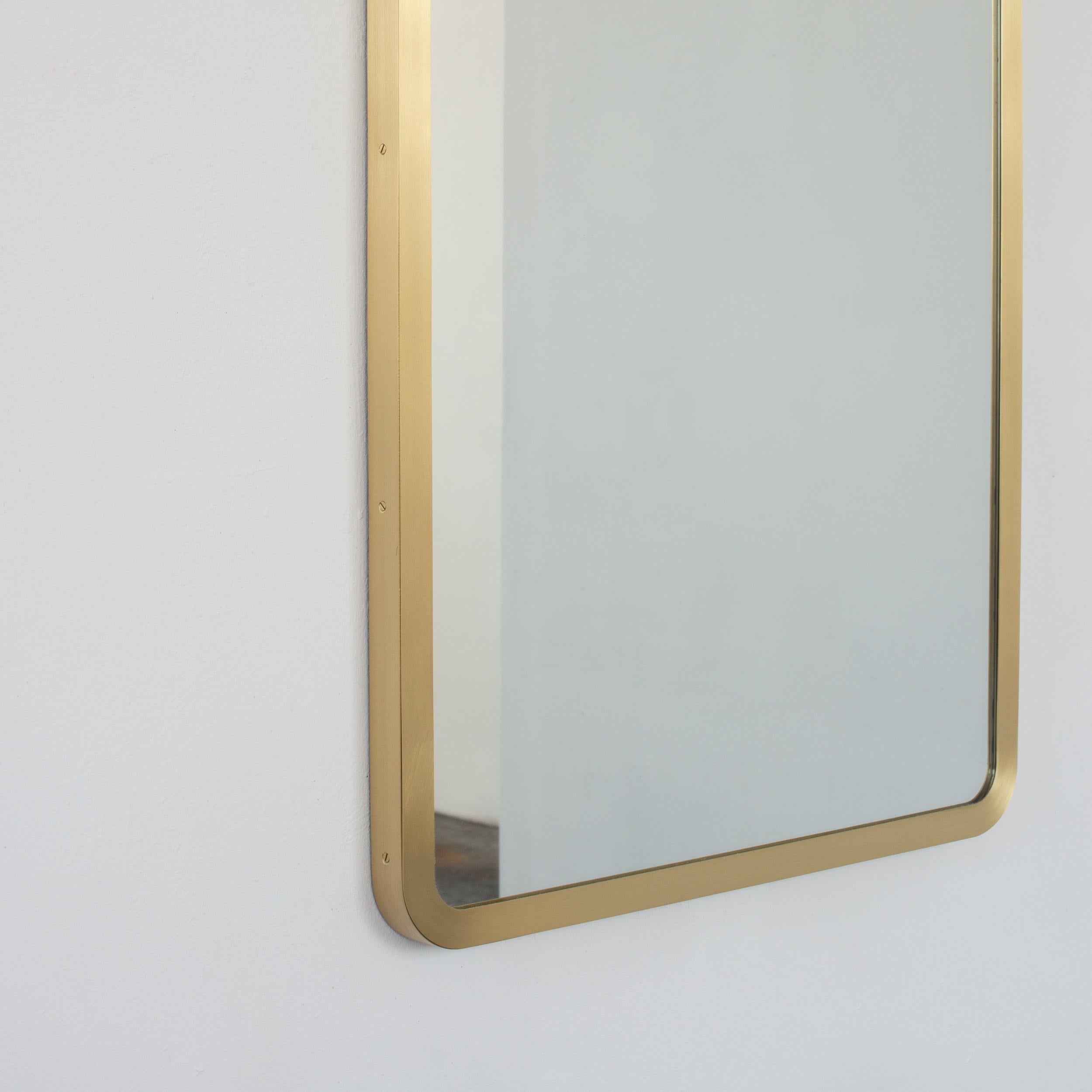 Quadris Rectangular Art Deco Mirror with a Full Front Brass Frame, Large For Sale 2