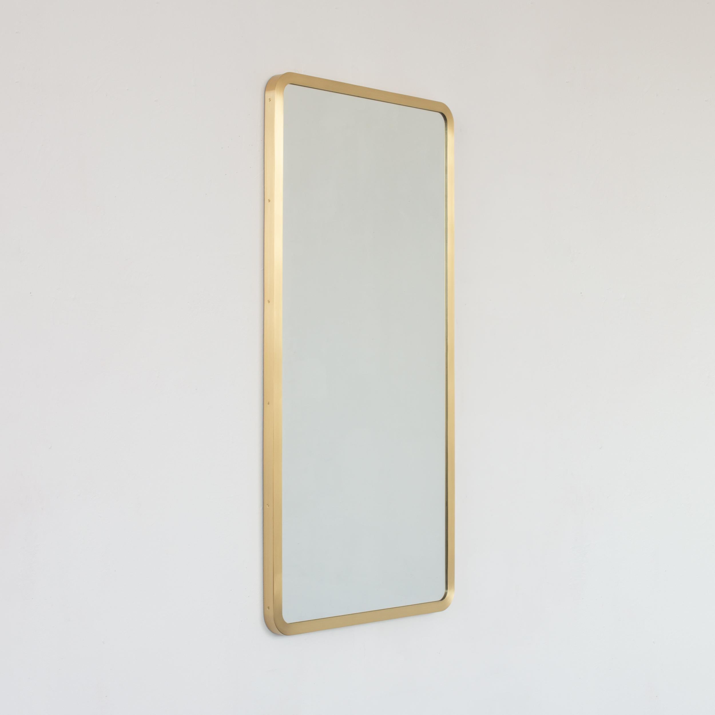 Quadris Rectangular Art Deco Mirror with a Full Front Brass Frame, Large For Sale 3