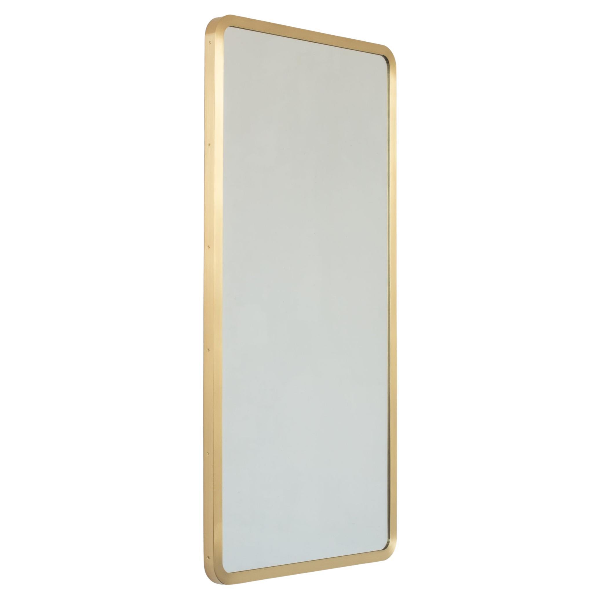Quadris Rectangular Art Deco Mirror with a Full Front Brass Frame, Large For Sale