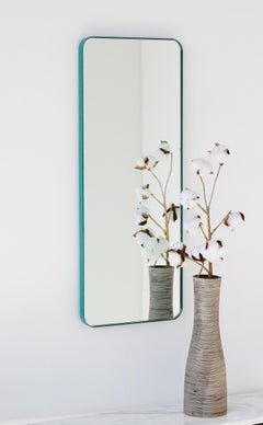 Quadris Rectangular Modern Mirror Mint Turquoise Frame, Large