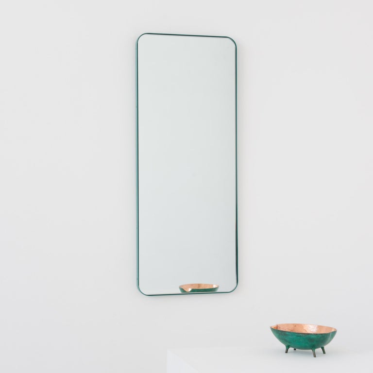 Organic Modern Quadris Rectangular Modern Bespoke Mirror w Mint Turquoise Frame, Large For Sale