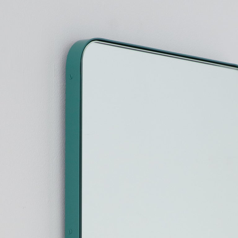 British Quadris Rectangular Modern Bespoke Mirror w Mint Turquoise Frame, Large For Sale