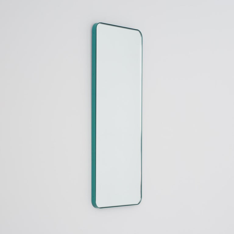 Powder-Coated Quadris Rectangular Modern Bespoke Mirror w Mint Turquoise Frame, Large For Sale