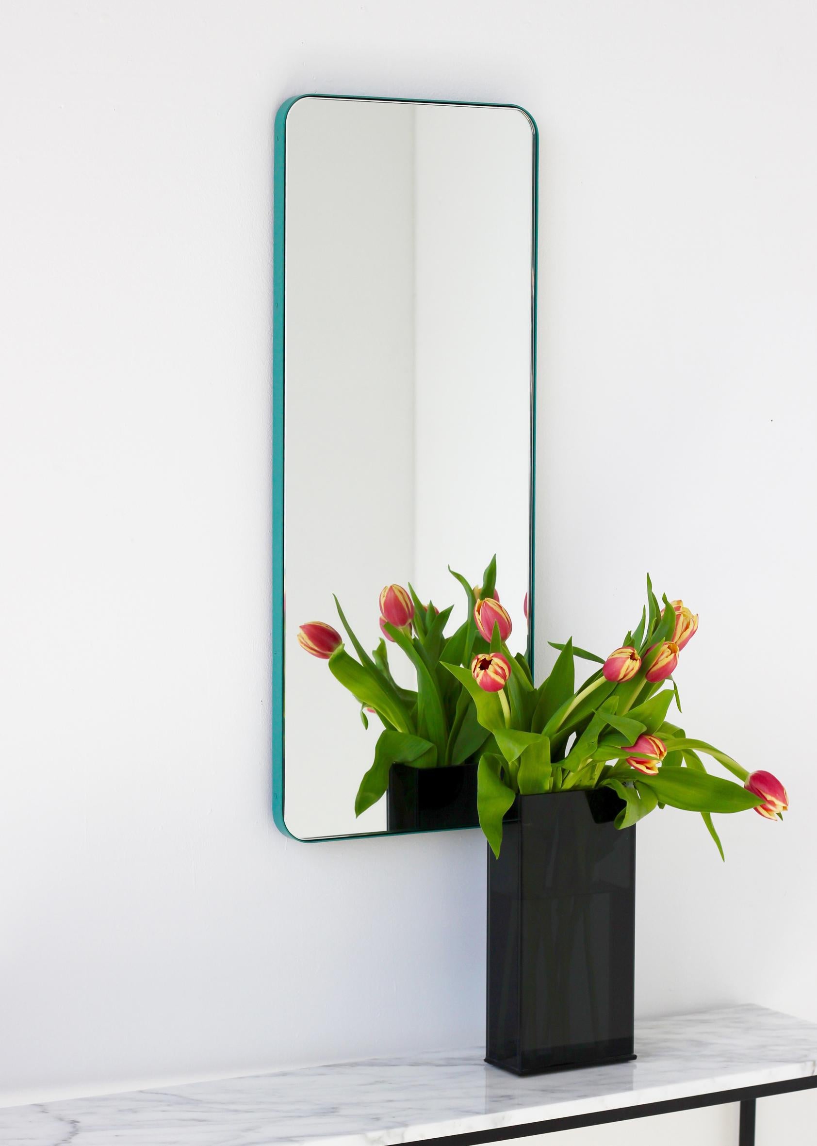 Powder-Coated Quadris Rectangular Modern Mirror Mint Turquoise Frame, Large For Sale