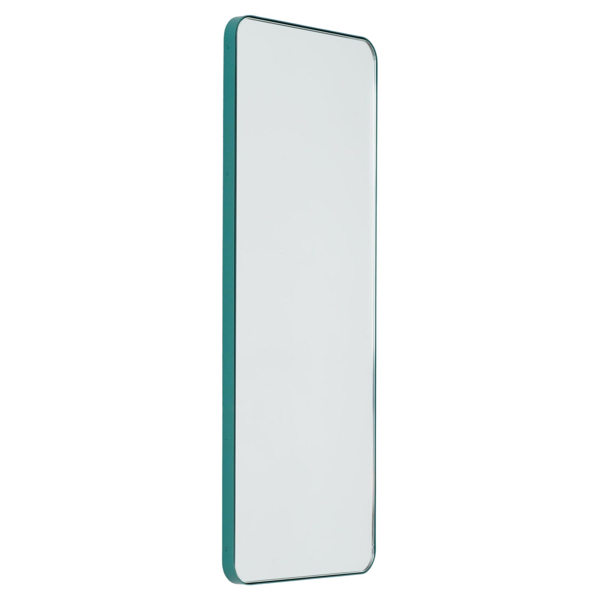 Grand miroir rectangulaire moderne à cadre turquoise menthe de la collection Quadris