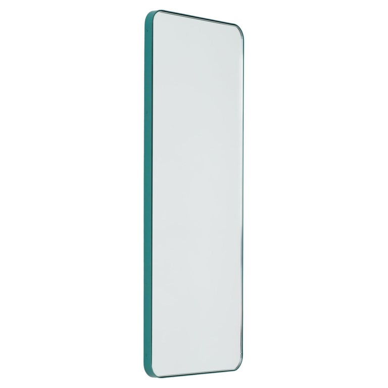Quadris Rectangular Modern Bespoke Mirror w Mint Turquoise Frame, Large For Sale