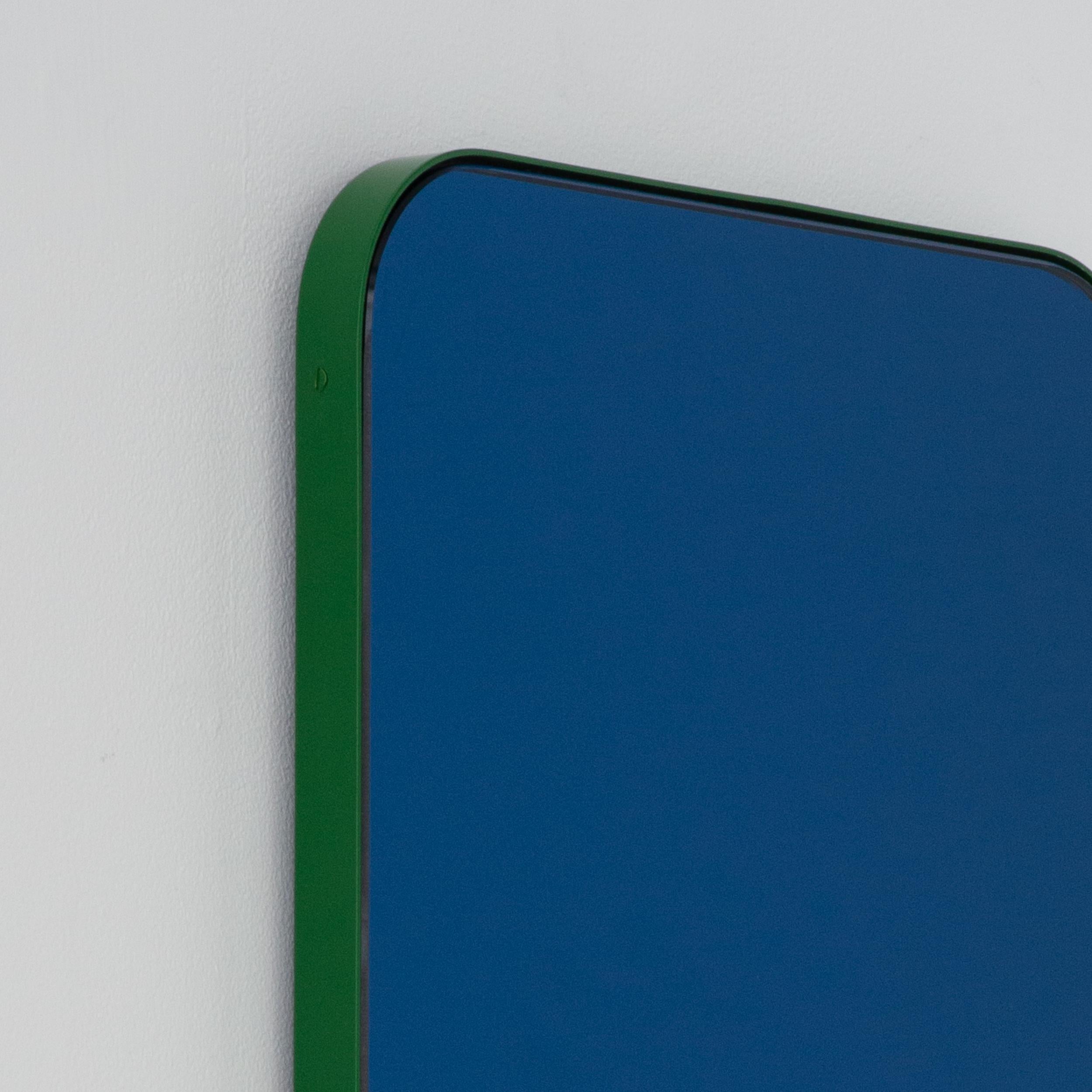 Contemporary Quadris Rectangular Modern Blue Wall Mirror with a Green Frame, XL For Sale
