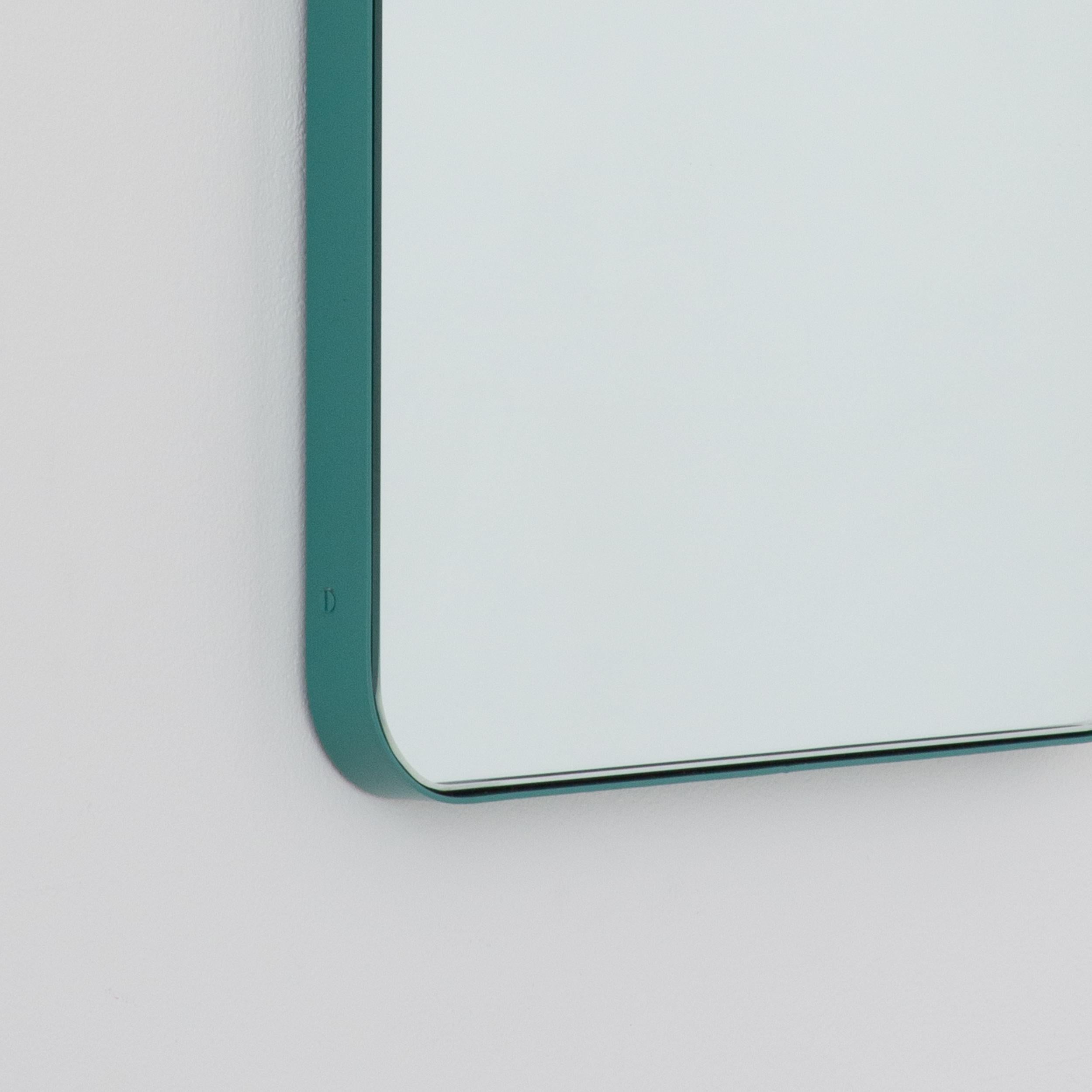 Organic Modern Quadris Rectangular Modern Customisable Mirror with Mint Turquoise Frame, Medium For Sale