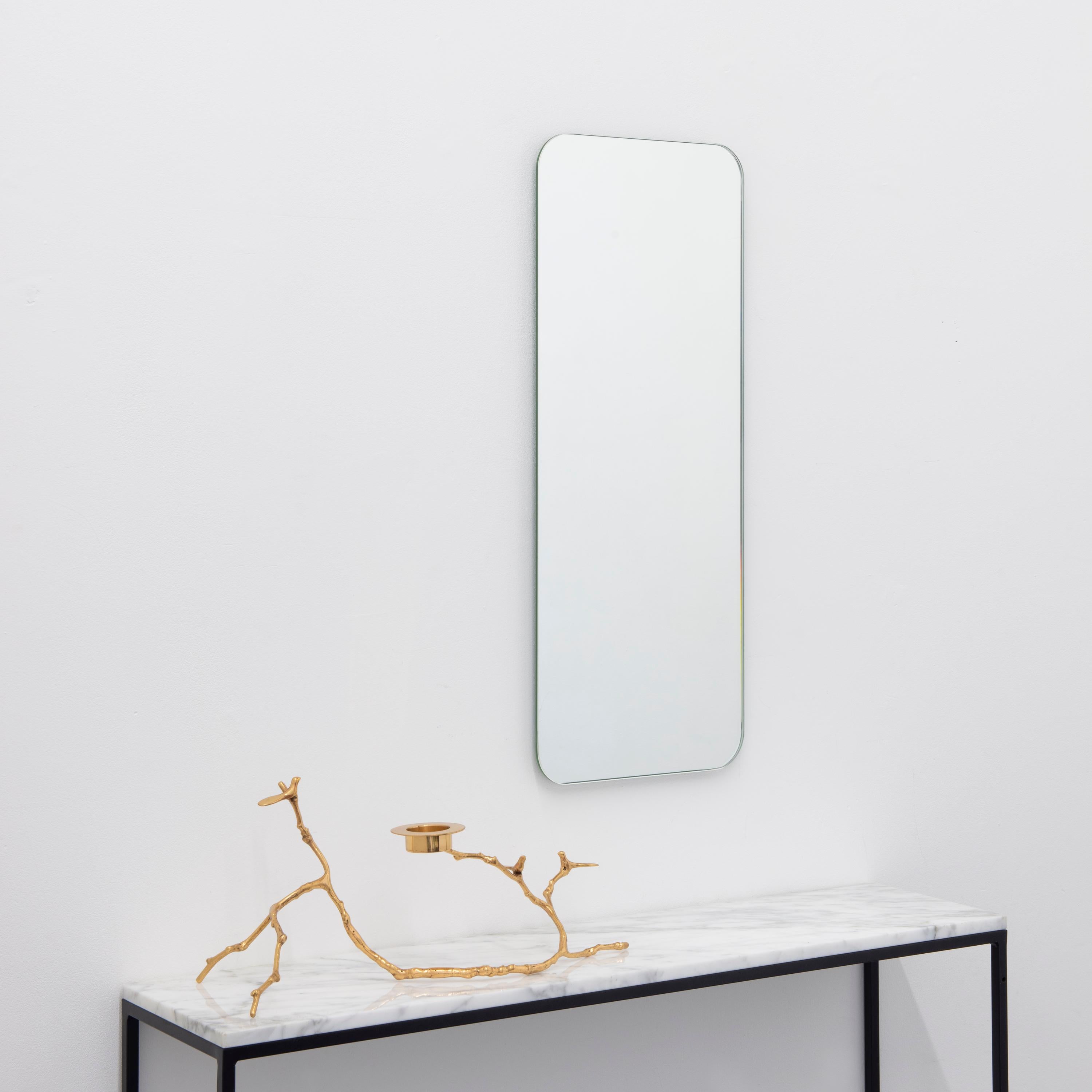 Quadris Rectangular Modern Frameless Mirror with Floating Effect, Medium For Sale 1