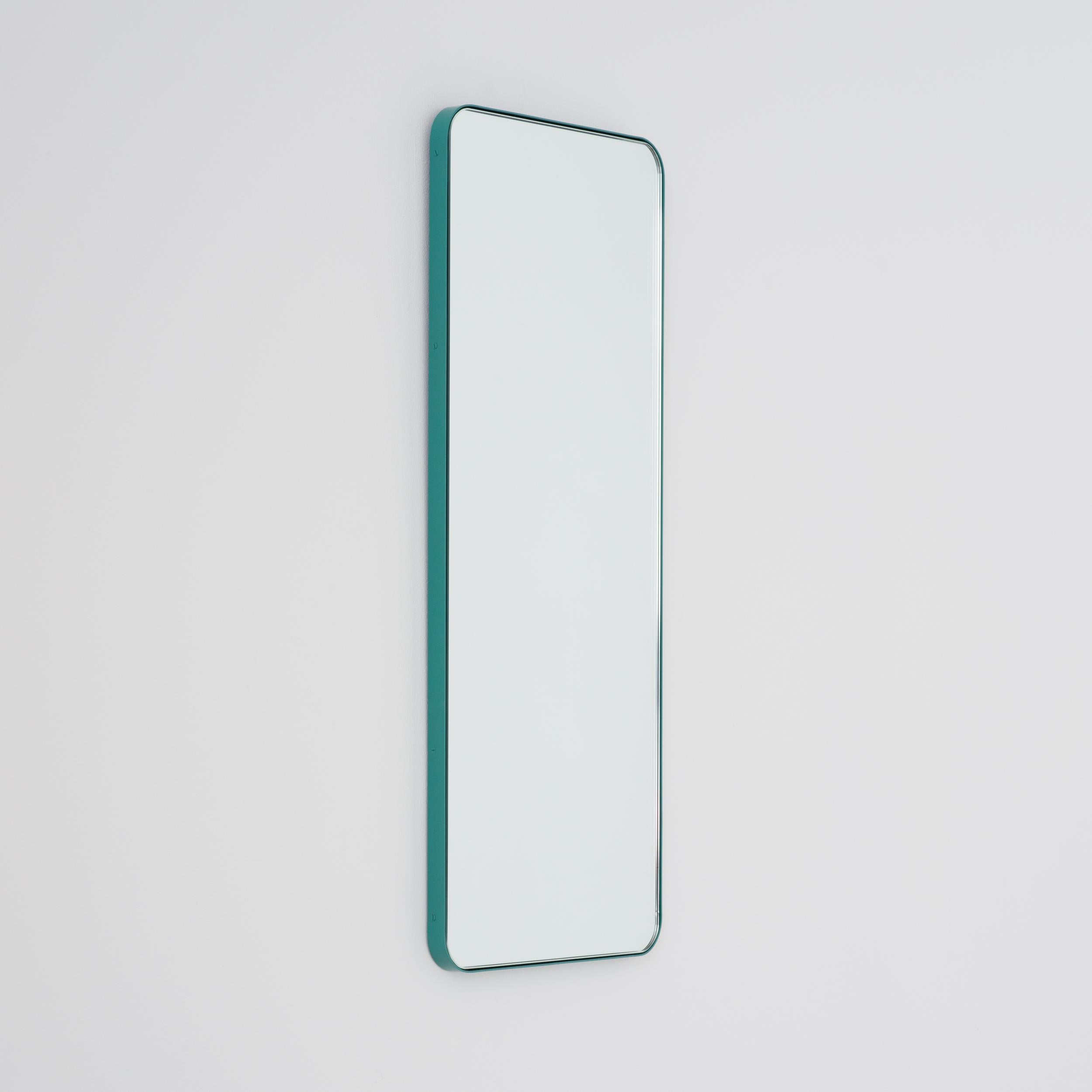 Organic Modern In Stock Quadris Rectangular Mirror with Mint Turquoise Frame, Small For Sale