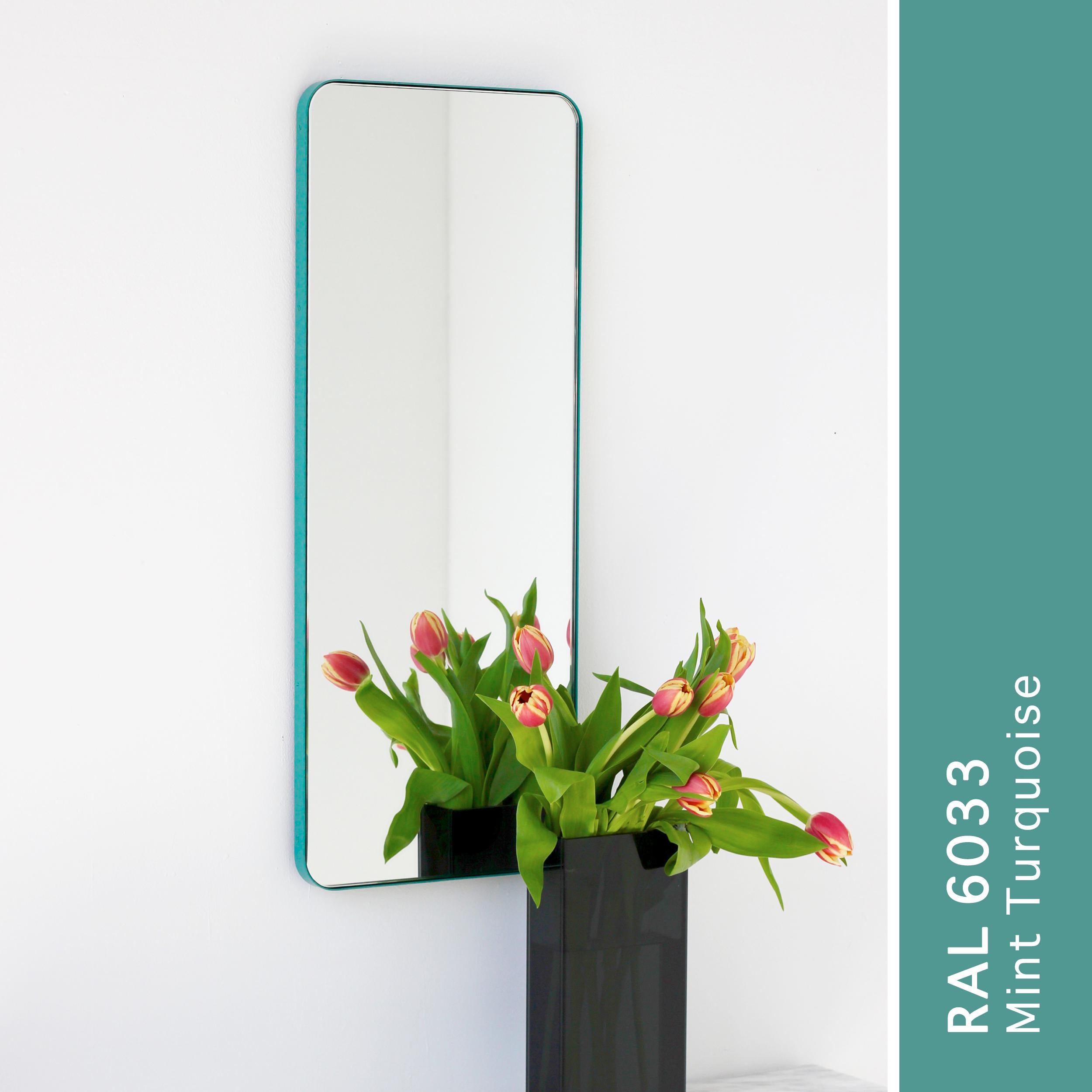 British In Stock Quadris Rectangular Mirror with Mint Turquoise Frame, Small For Sale