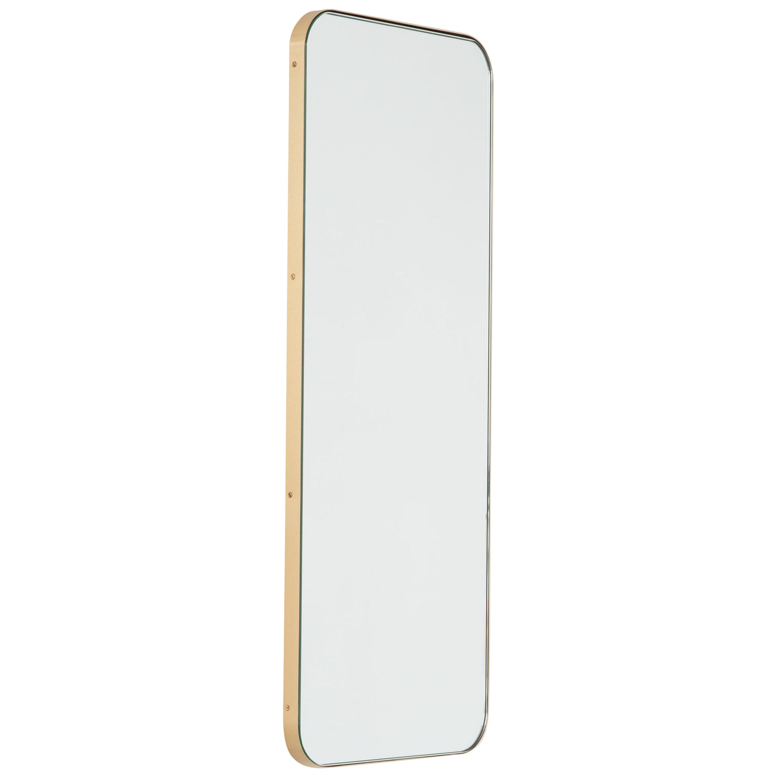 Quadris Rectangular Modern Mirror with a Brass Frame, Large