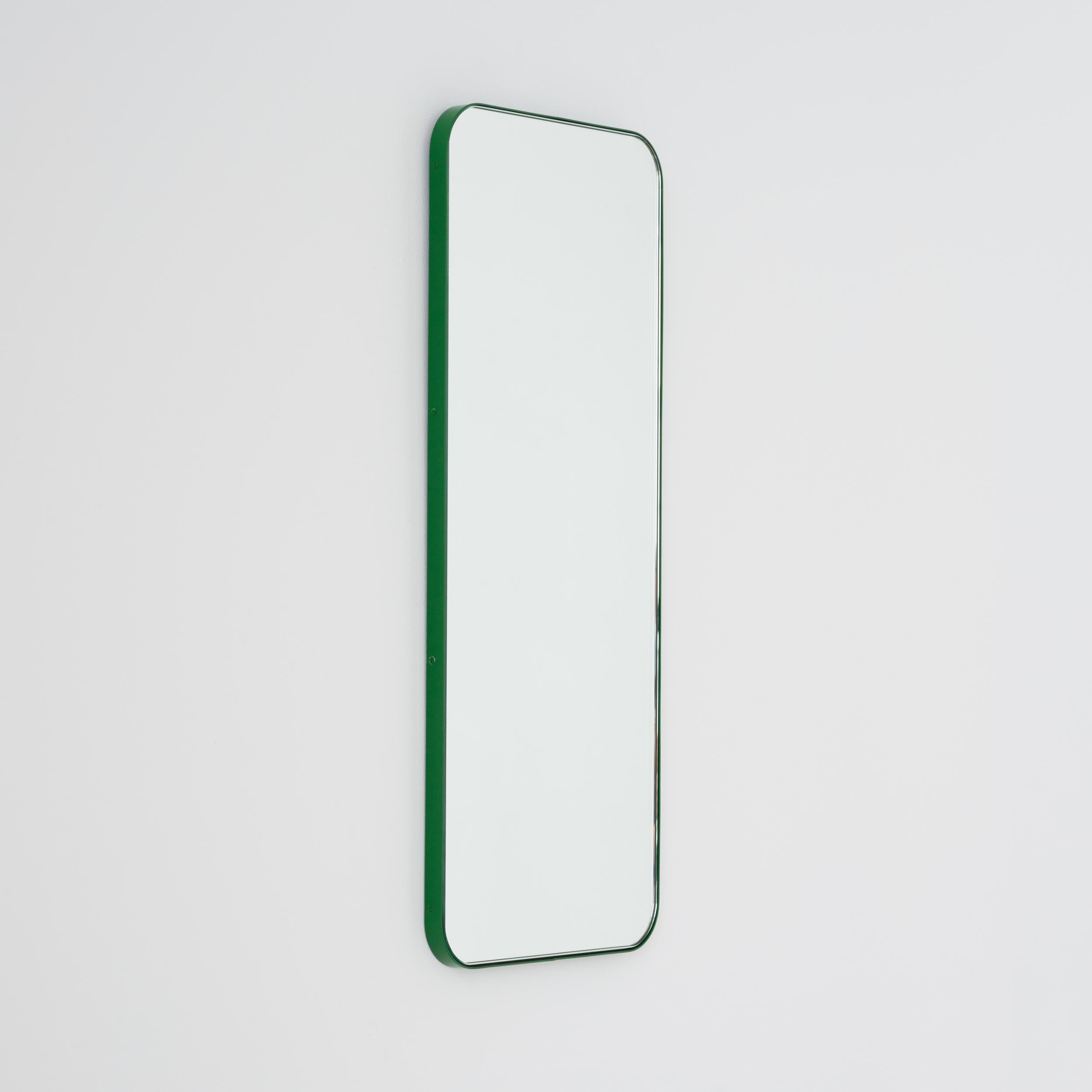 Powder-Coated Quadris Rectangular Modern Mirror with a Green Frame, Large For Sale