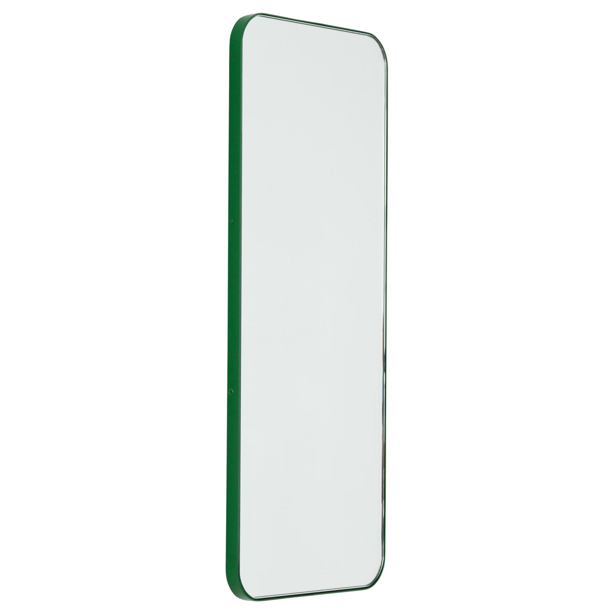 Quadris Rectangular Modern Mirror with a Green Frame, Large For Sale