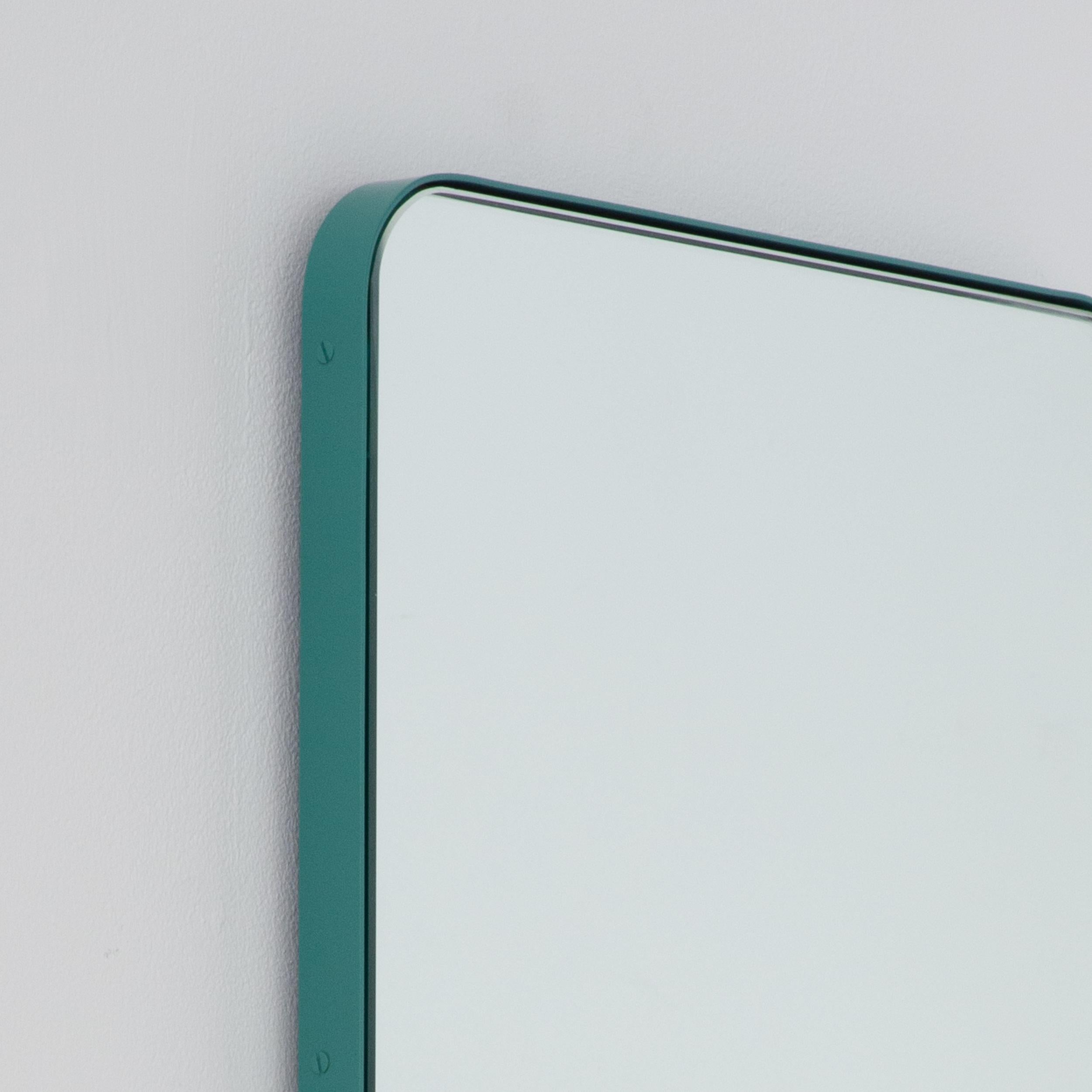 Organic Modern Quadris Rectangular Modern Wall Mirror with a Mint Turquoise Frame, Small For Sale